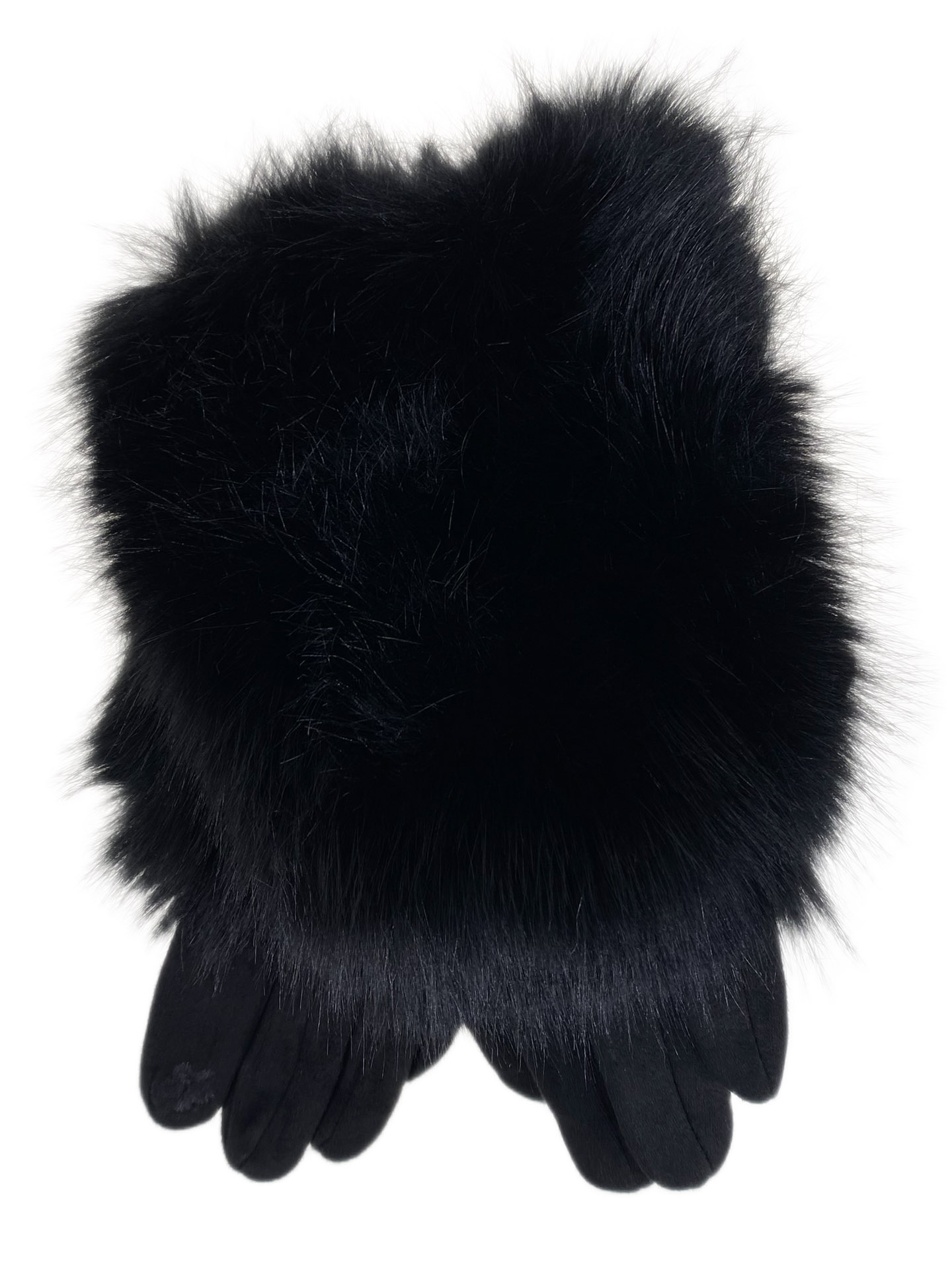 На фото 1 - Утепленные женские перчатки с мехом , цвет  черный На фото 1 - Утепленные женские перчатки с мехом , цвет  черный