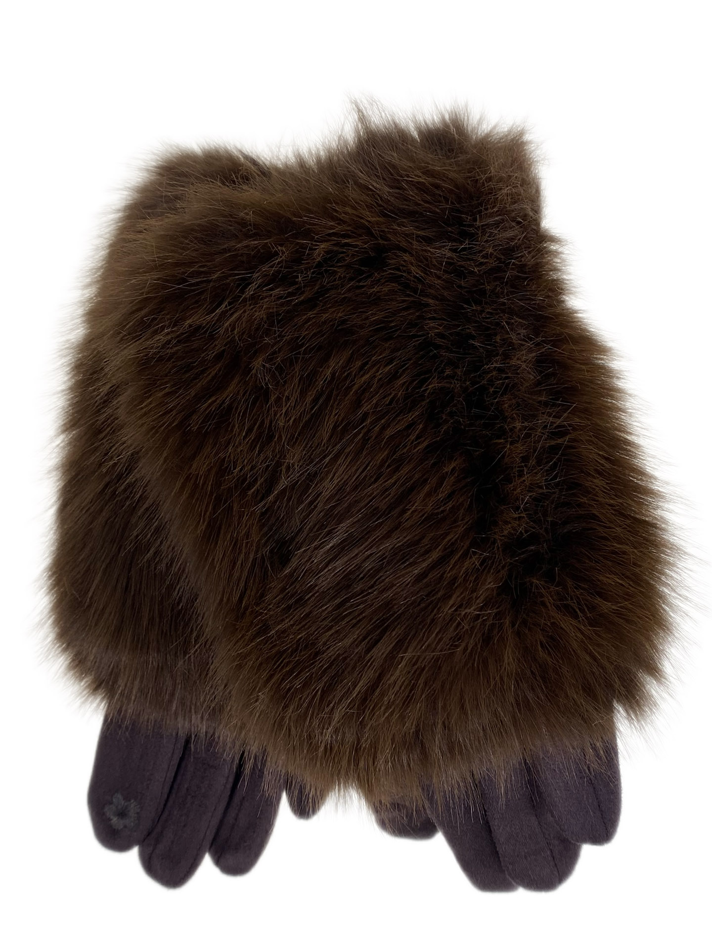 На фото 1 - Утепленные женские перчатки с мехом , цвет  коричневый На фото 1 - Утепленные женские перчатки с мехом , цвет  коричневый