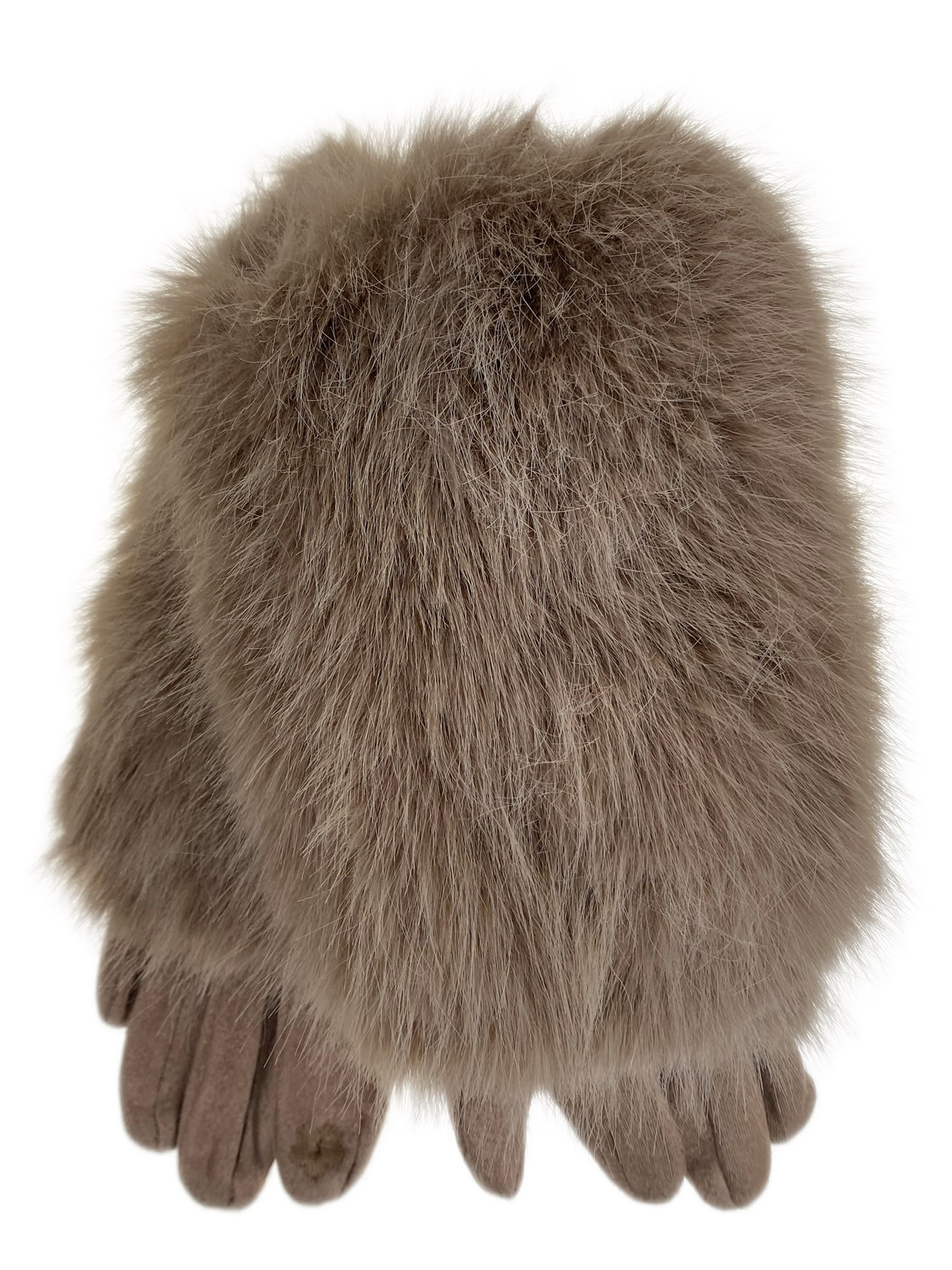 На фото 1 - Утепленные женские перчатки с мехом , цвет  светло коричневый На фото 1 - Утепленные женские перчатки с мехом , цвет  светло коричневый