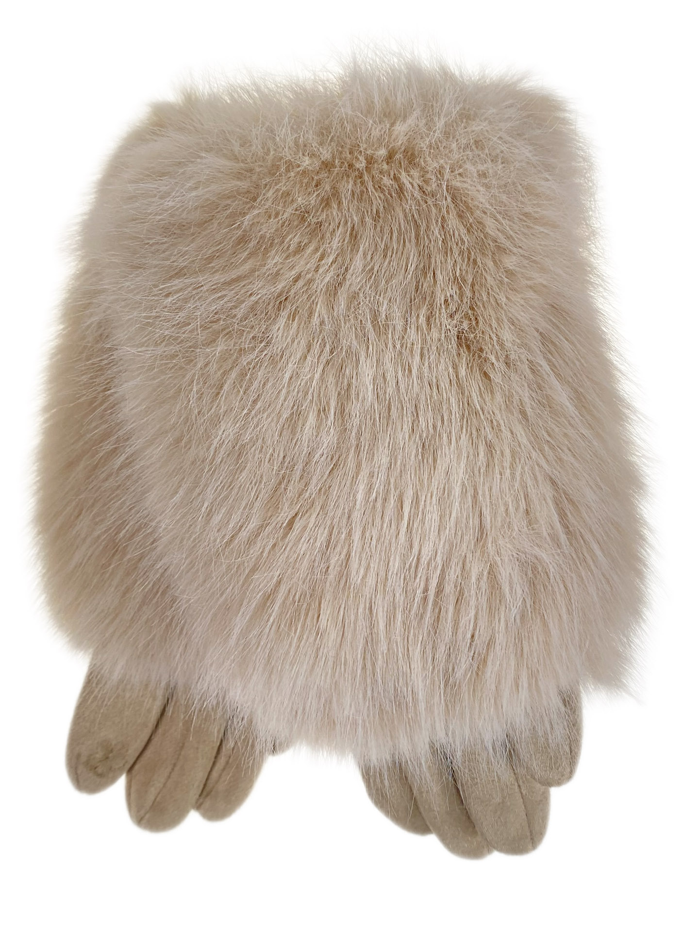 На фото 1 - Утепленные женские перчатки с мехом , цвет  бежевый На фото 1 - Утепленные женские перчатки с мехом , цвет  бежевый