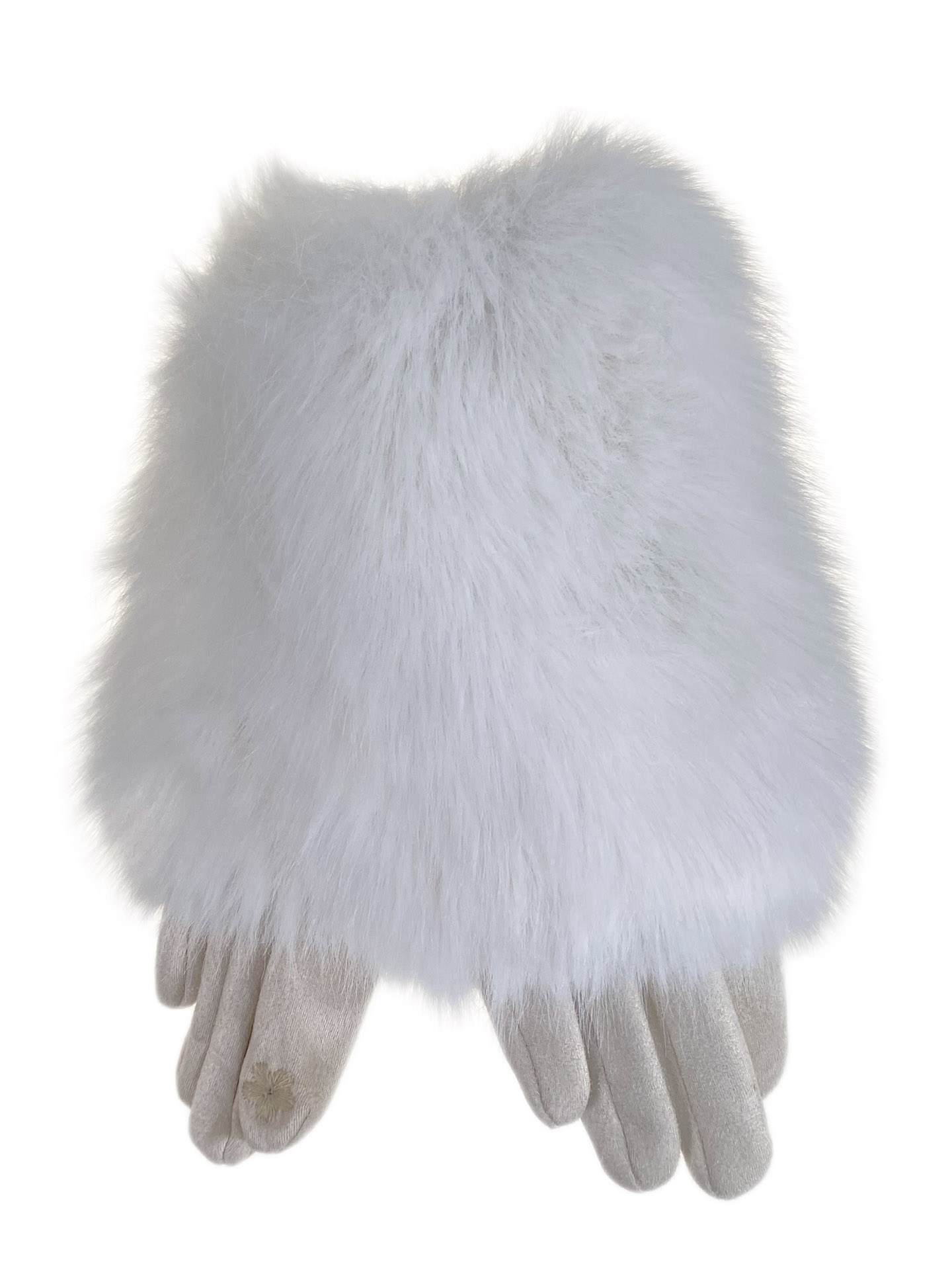 На фото 1 - Утепленные женские перчатки с мехом , цвет  белый На фото 1 - Утепленные женские перчатки с мехом , цвет  белый