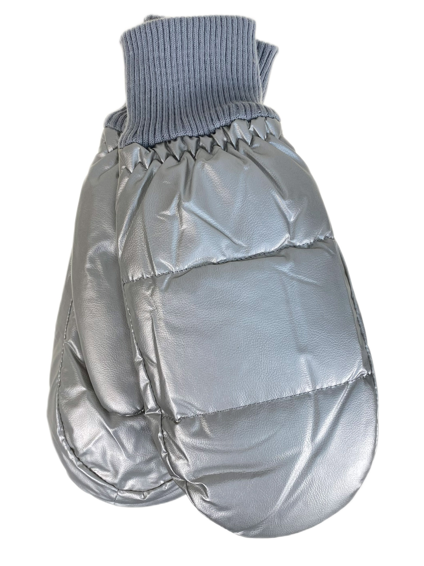 На фото 1 - Зимние женские варежки с подкладом из искусственного меха, цвет серебро На фото 1 - Зимние женские варежки с подкладом из искусственного меха, цвет серебро