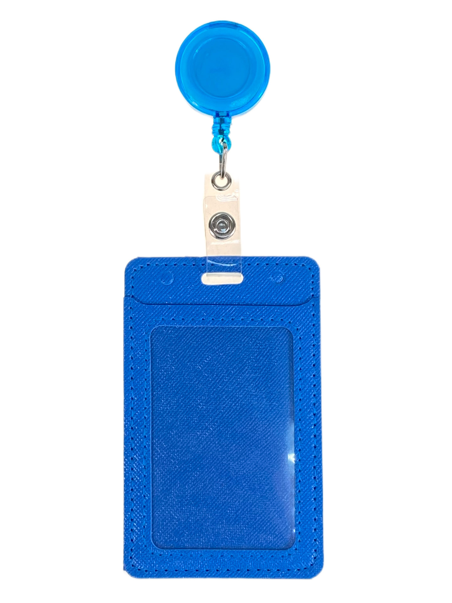 На фото 1 - Бейдж с лентой на рулетке вертикальный, цвет голубой