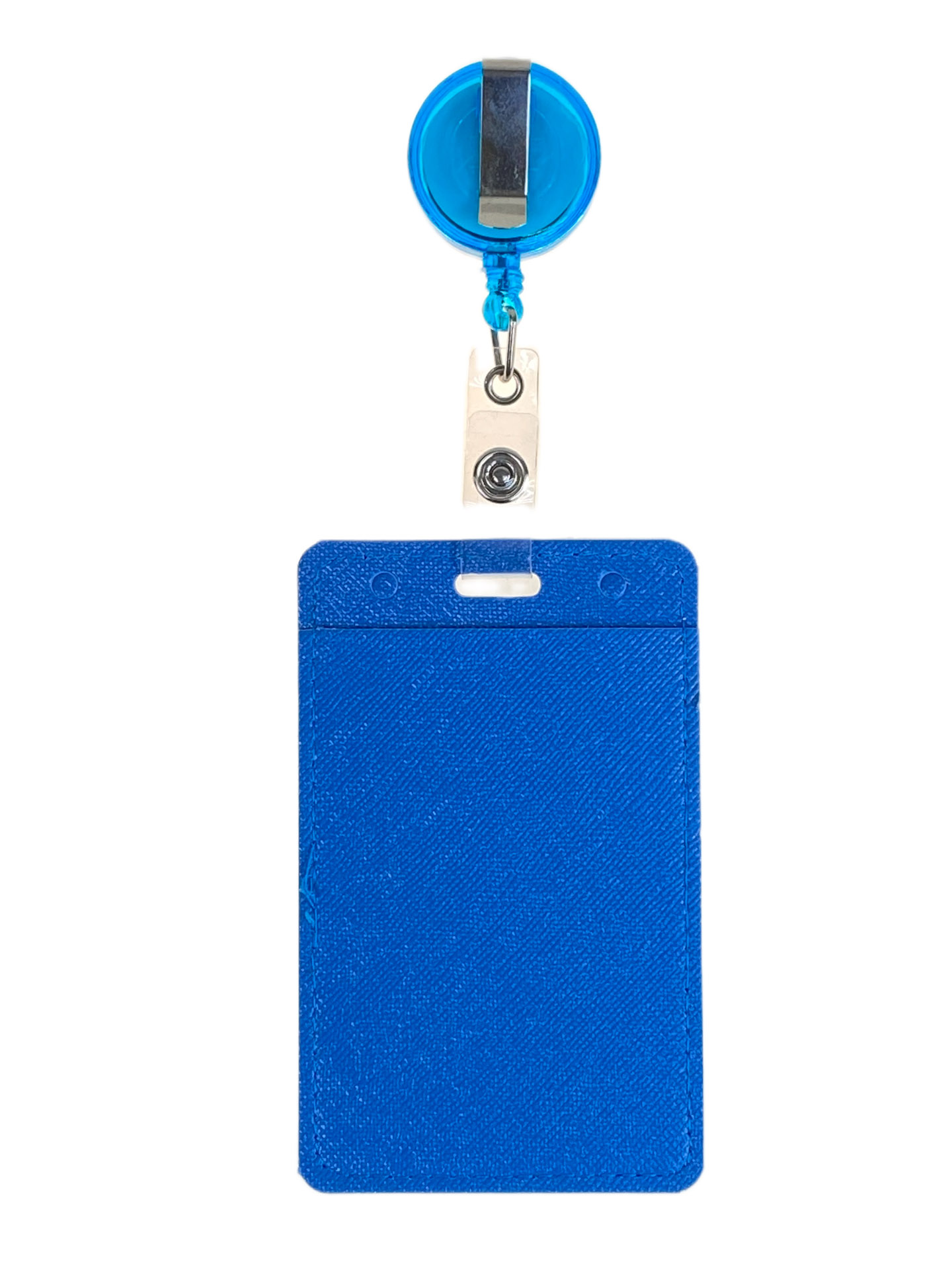 На фото 2 - Бейдж с лентой на рулетке вертикальный, цвет голубой