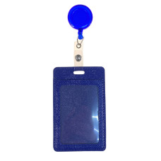 На фото 1 - Бейдж с лентой на рулетке вертикальный, цвет синий На фото 1 - Бейдж с лентой на рулетке вертикальный, цвет синий