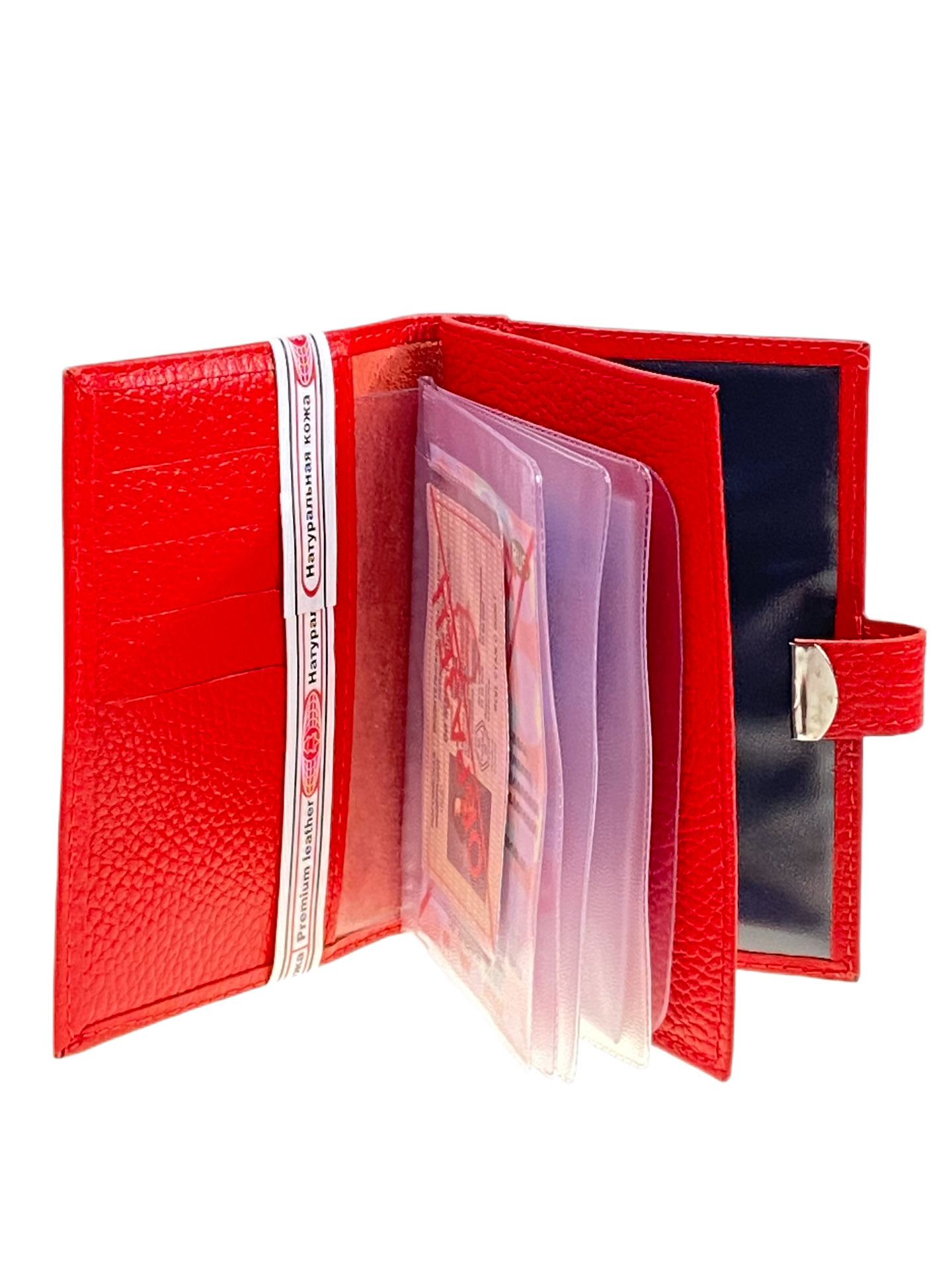 На фото 2 - Обложка для паспорта и автодокументов из натуральной кожи, цвет красный