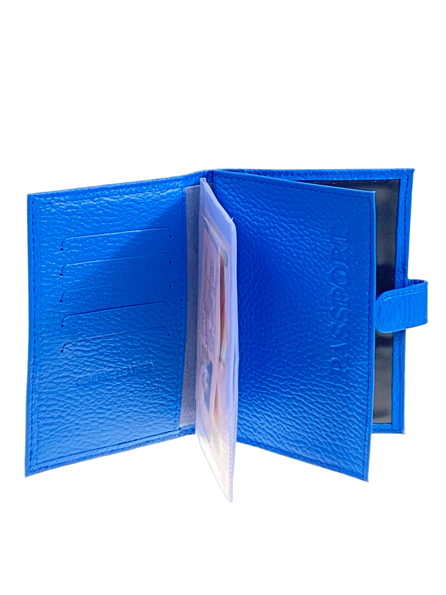 На фото 2 - Обложка для паспорта и автодокументов из натуральной кожи, цвет синий