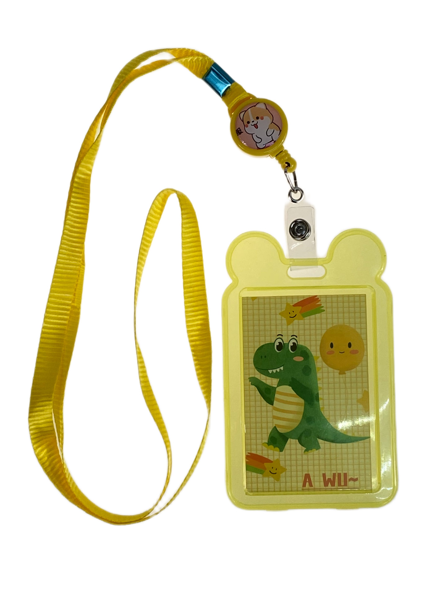 На фото 1 - Бейдж для пропуска с рулеткой и лентой, цвет желтый