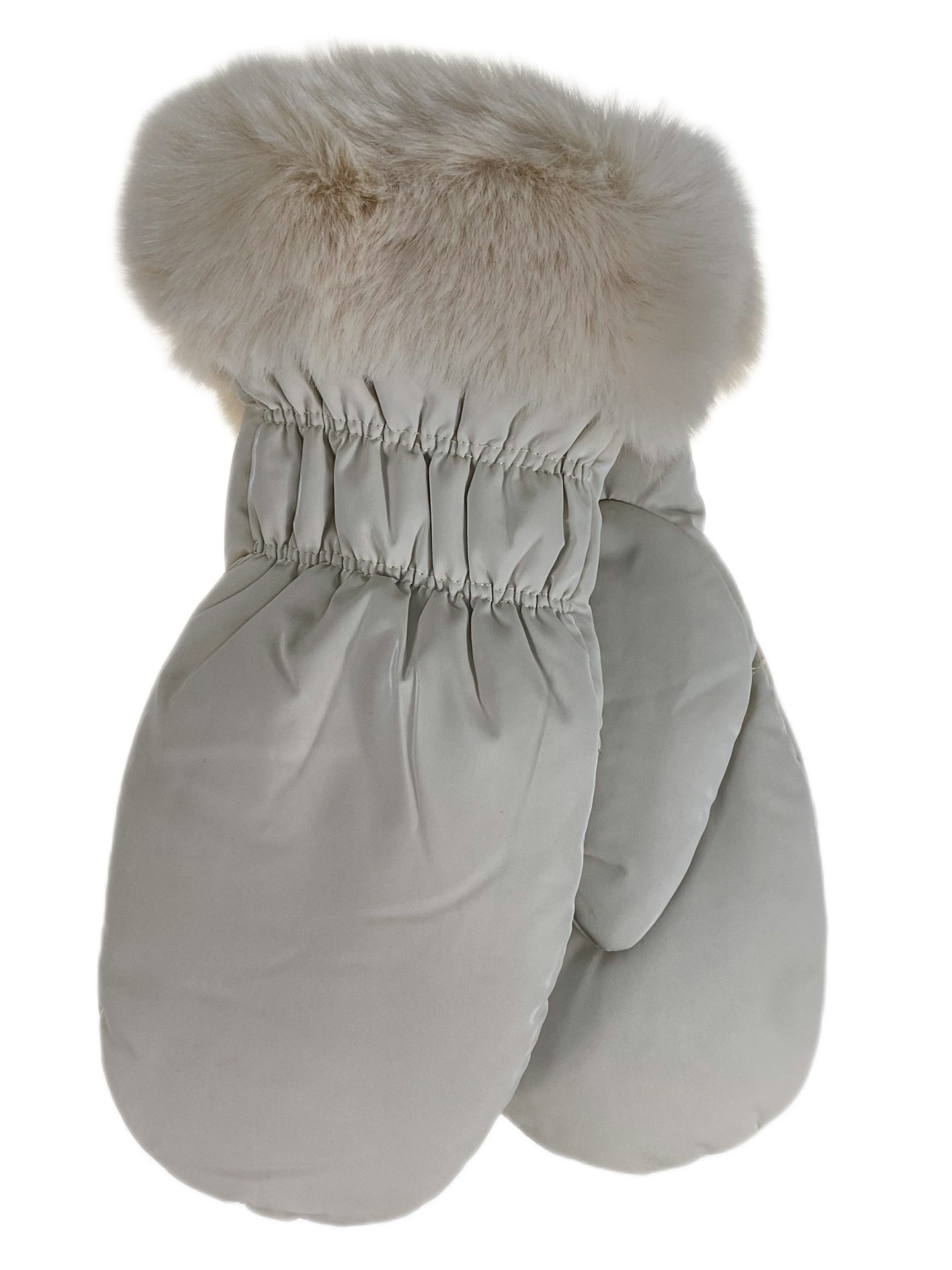 На фото 1 - Зимние женские варежки с подкладом из искусственного меха, цвет молочный На фото 1 - Зимние женские варежки с подкладом из искусственного меха, цвет молочный