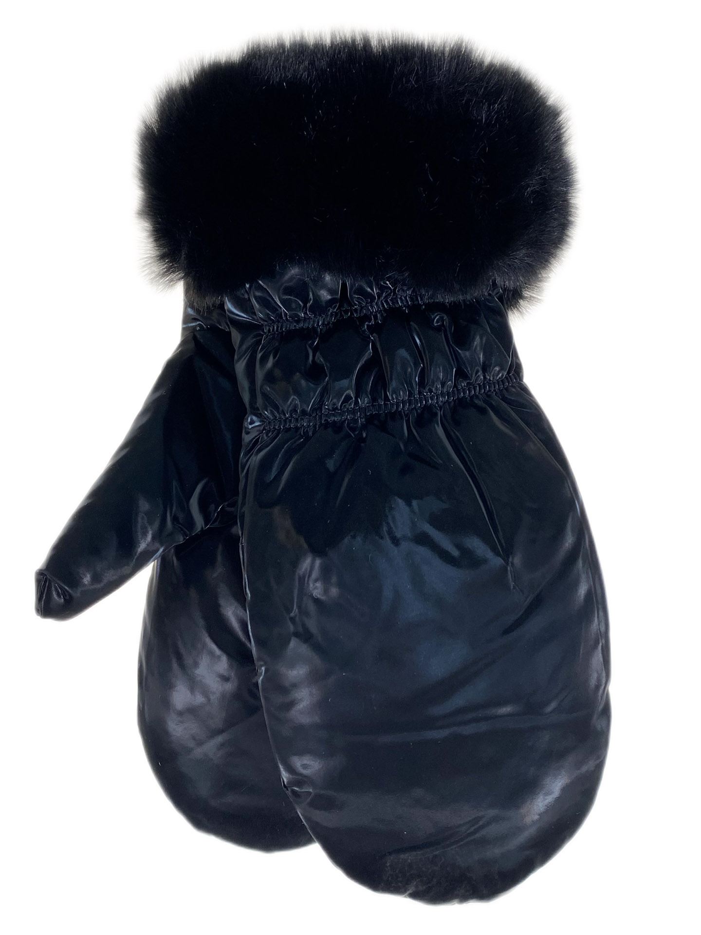 На фото 1 - Зимние женские варежки с подкладом из искусственного меха, цвет черный На фото 1 - Зимние женские варежки с подкладом из искусственного меха, цвет черный