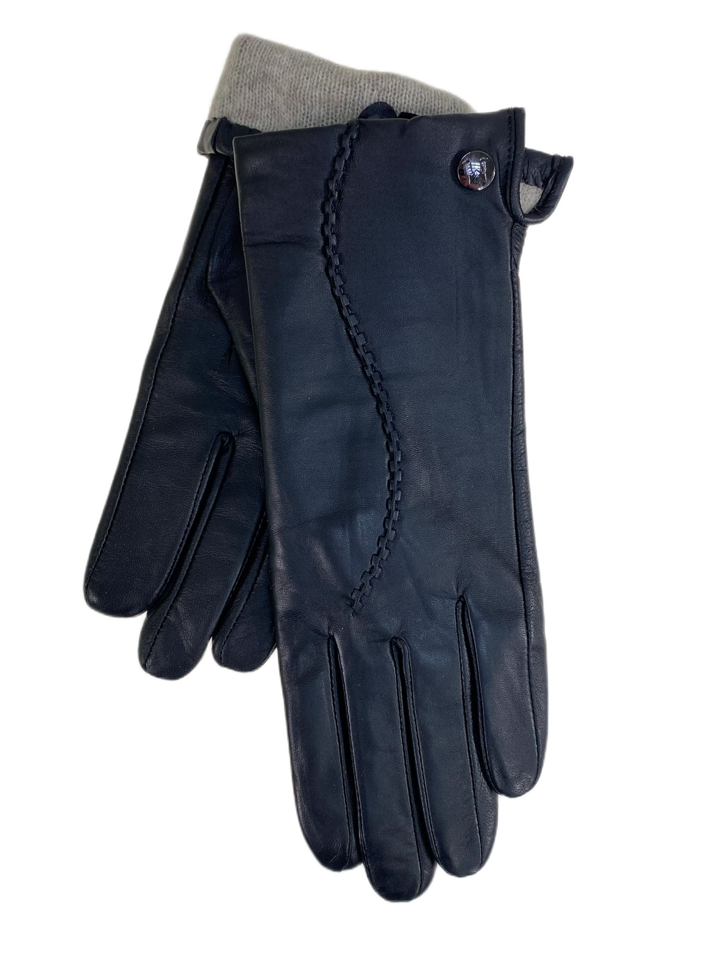 На фото 1 - Женские  демисезонные перчатки из натуральной кожи, цвет черный На фото 1 - Женские  демисезонные перчатки из натуральной кожи, цвет черный