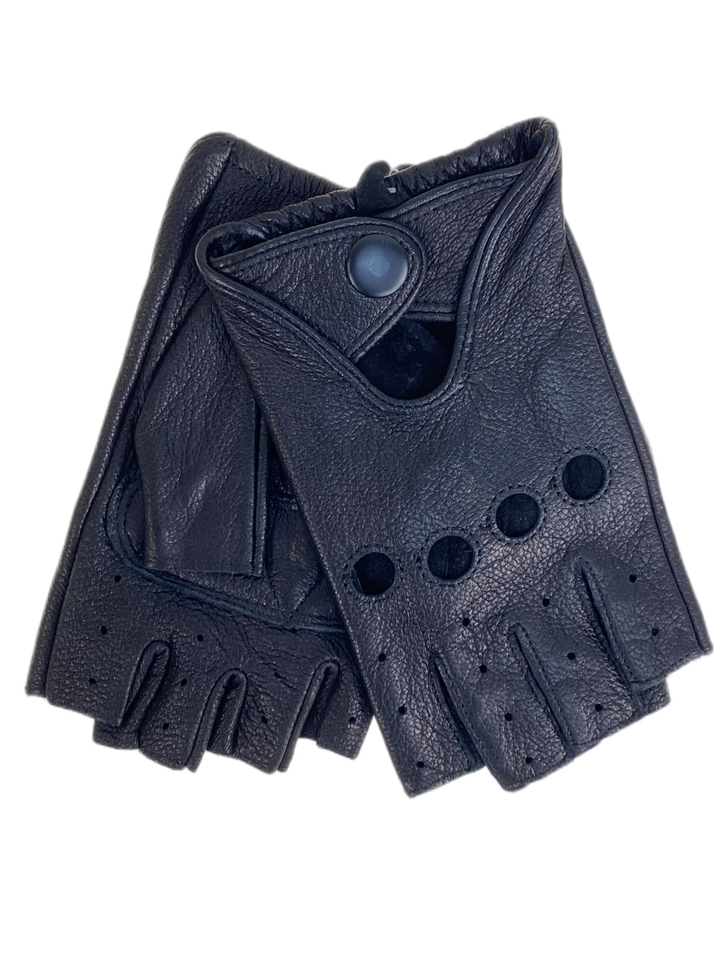 На фото 1 - Перчатки - митенки без пальцев демисезонные, из натуральной кожи, цвет черный На фото 1 - Перчатки - митенки без пальцев демисезонные, из натуральной кожи, цвет черный