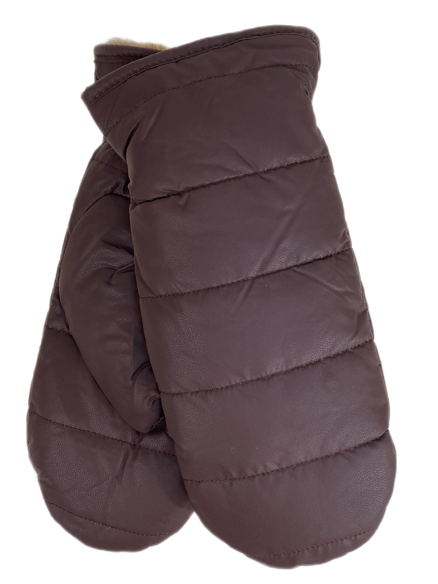 На фото 1 - Зимние женские варежки с подкладом из искусственного меха, цвет коричневый На фото 1 - Зимние женские варежки с подкладом из искусственного меха, цвет коричневый