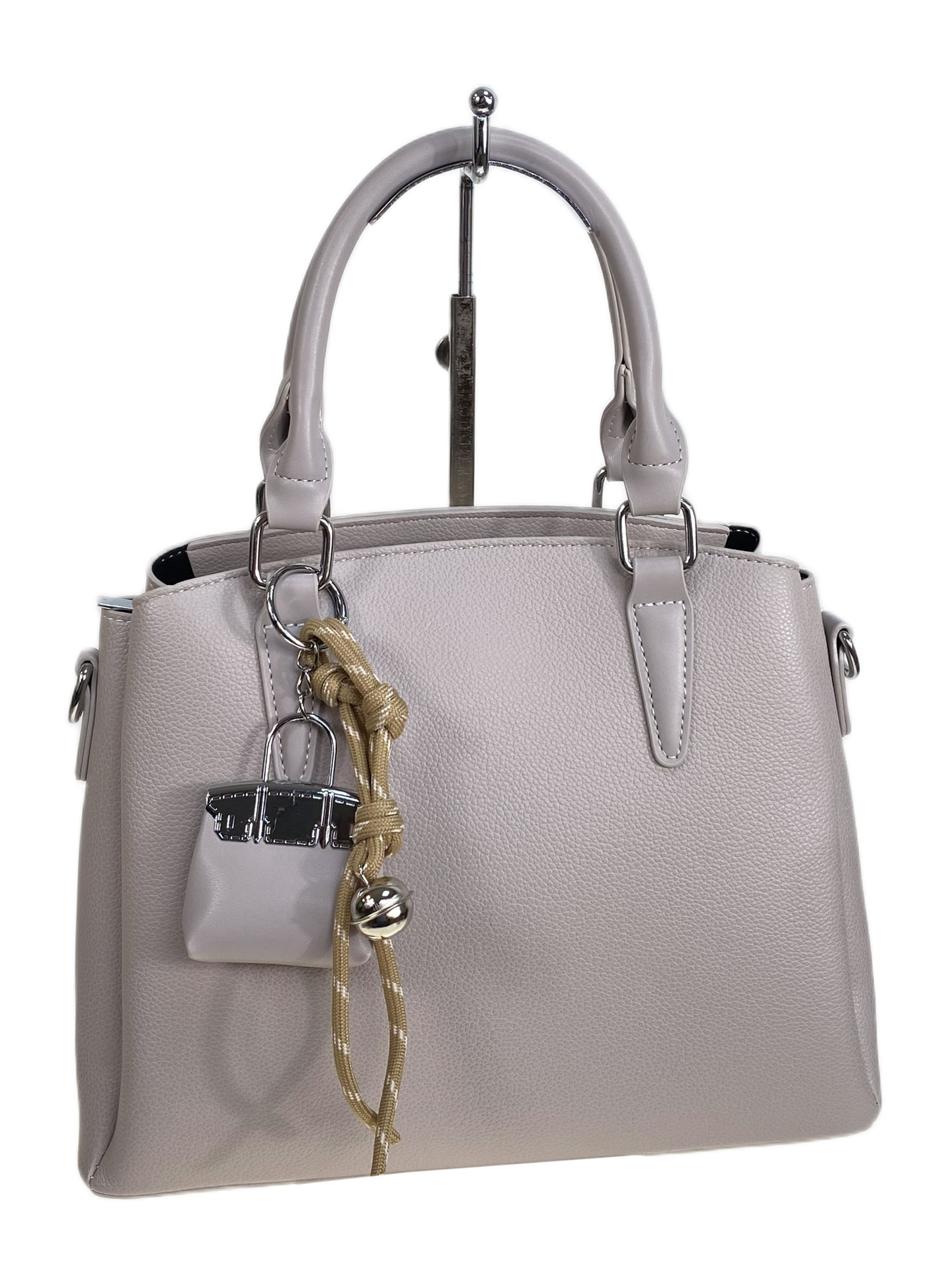 На фото 1 - Женская сумка из искусственной кожи, цвет светло серый