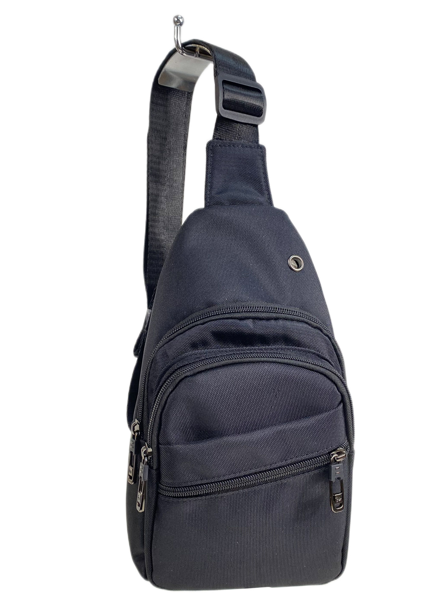 На фото 1 - Сумка на плечо слинг текстильная, цвет черный