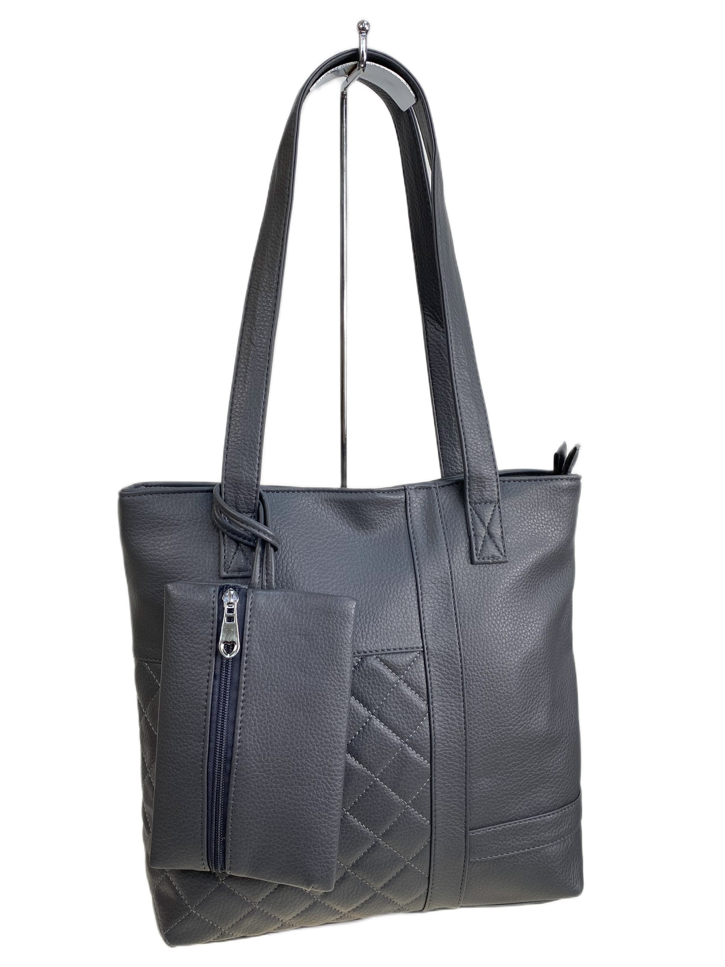 На фото 1 - Женская сумка из искусственной кожи, цвет серый