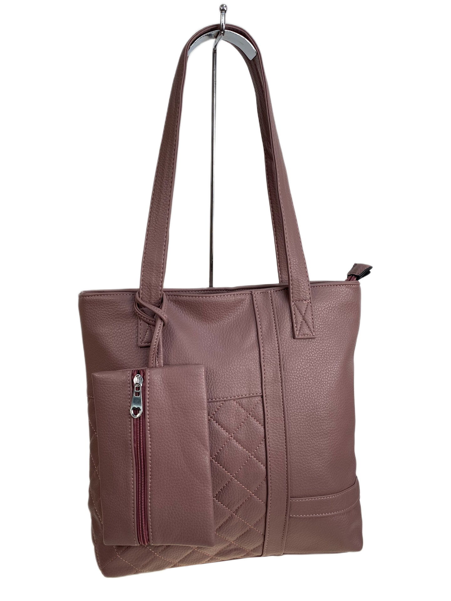 На фото 1 - Женская сумка из искусственной кожи, цвет нежно розовый