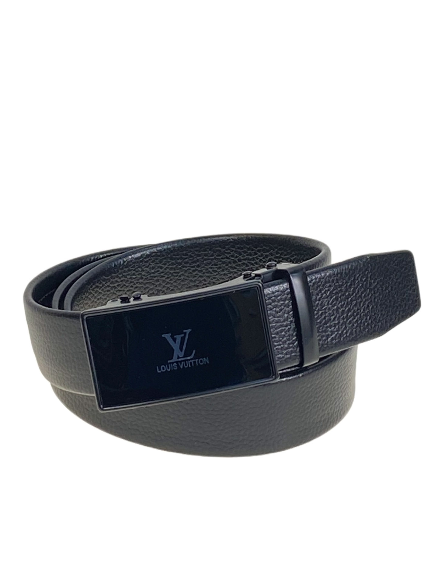 На фото 1 -  Ремень мужской с автоматической пряжкой из искусственной кожи, цвет черный