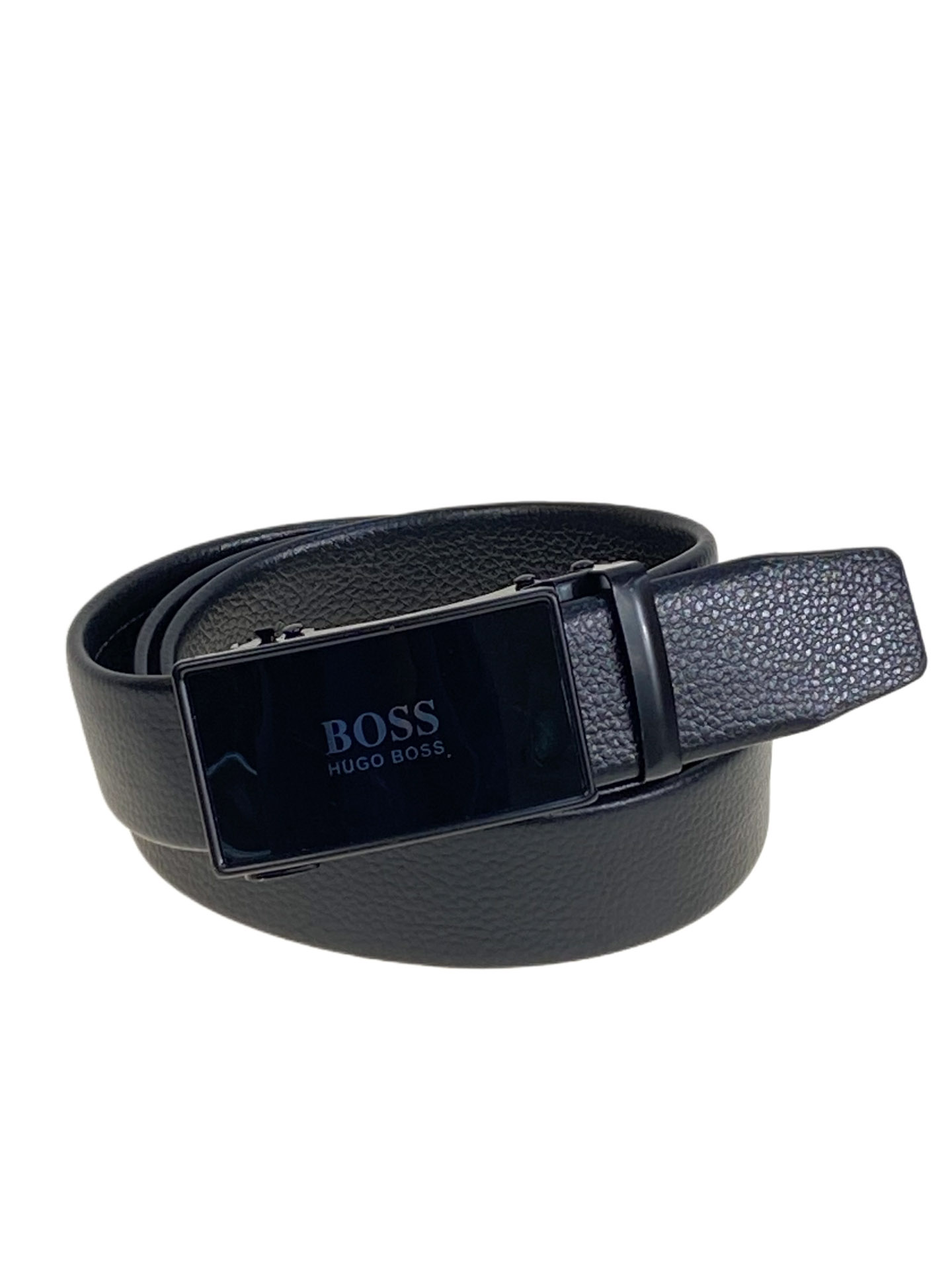 На фото 1 -  Ремень мужской с автоматической пряжкой из искусственной кожи, цвет черный