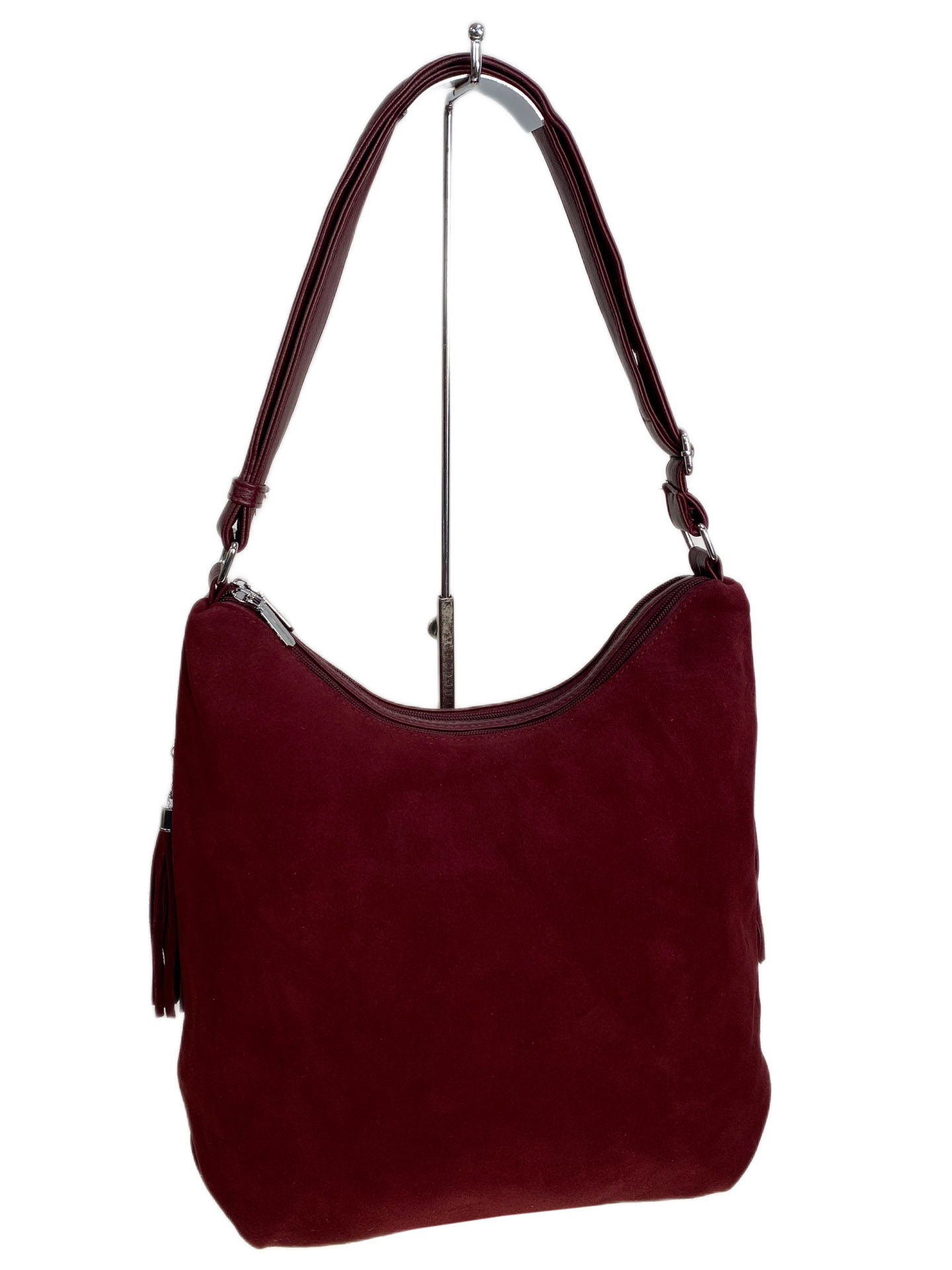 На фото 1 - Женская сумка из натуральной замши и искусственной кожи, цвет бордовый