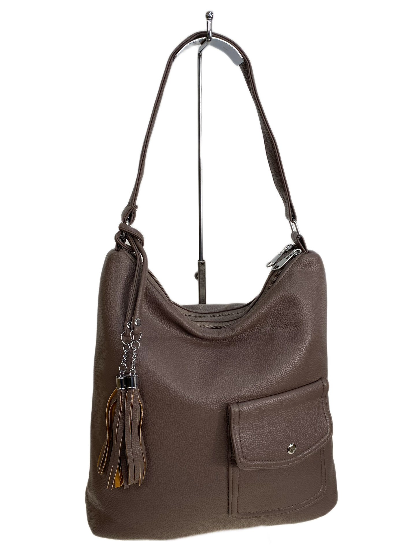 На фото 1 - Женская сумка из искусственной кожи, цвет бежевый