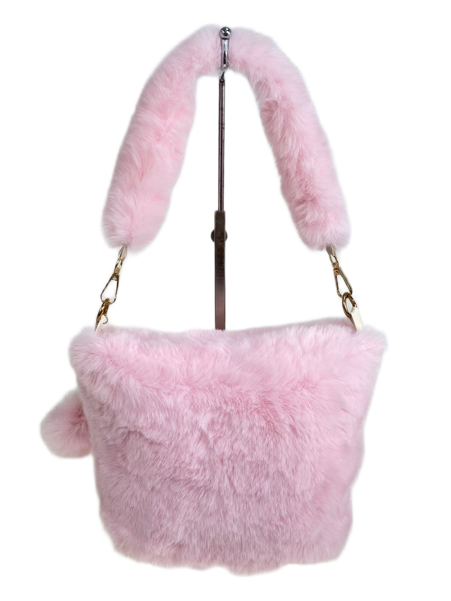На фото 2 - Женская сумка из искусственного меха, цвет розовый