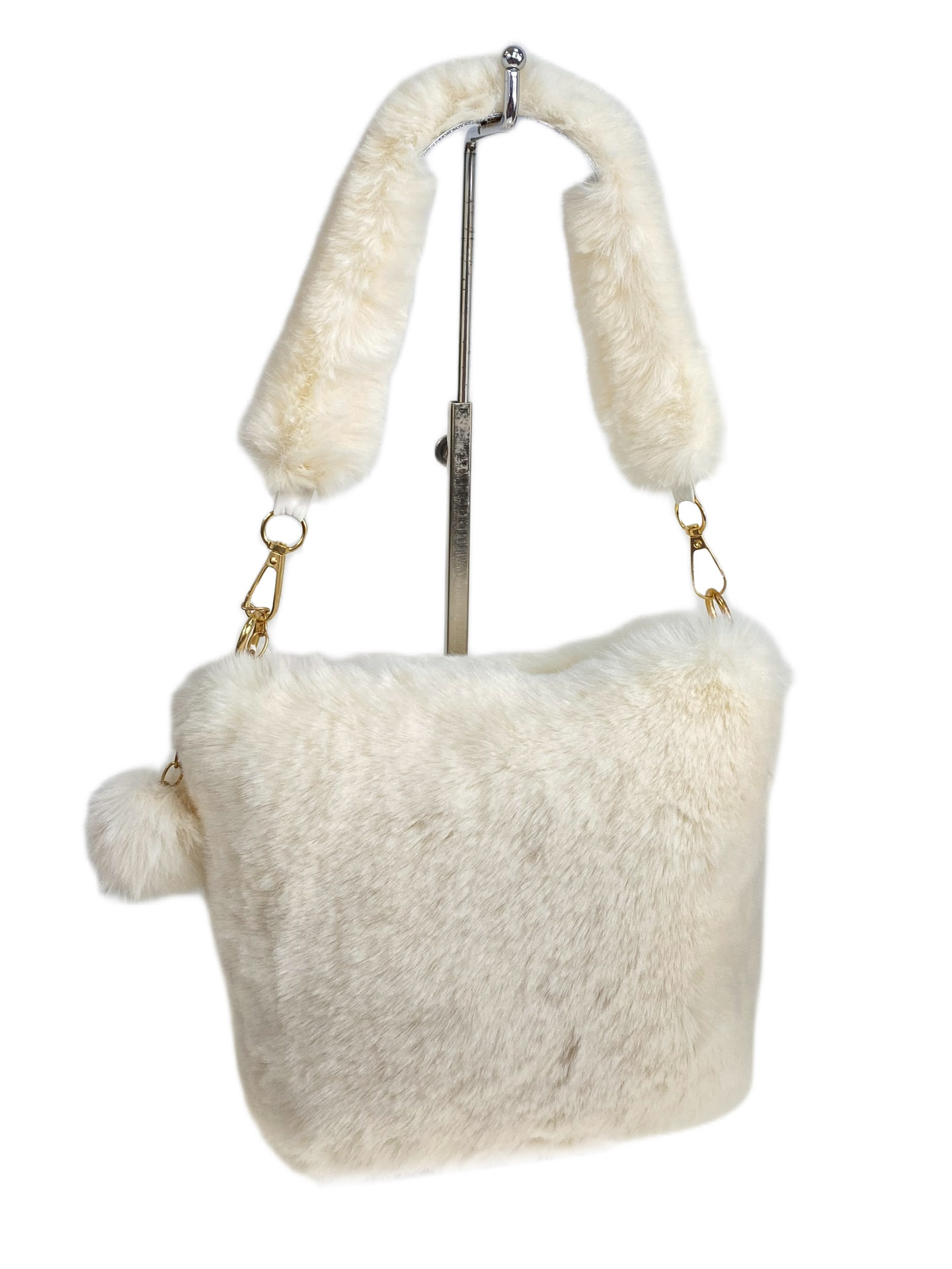 На фото 1 - Женская сумка из искусственного меха, цвет молочный