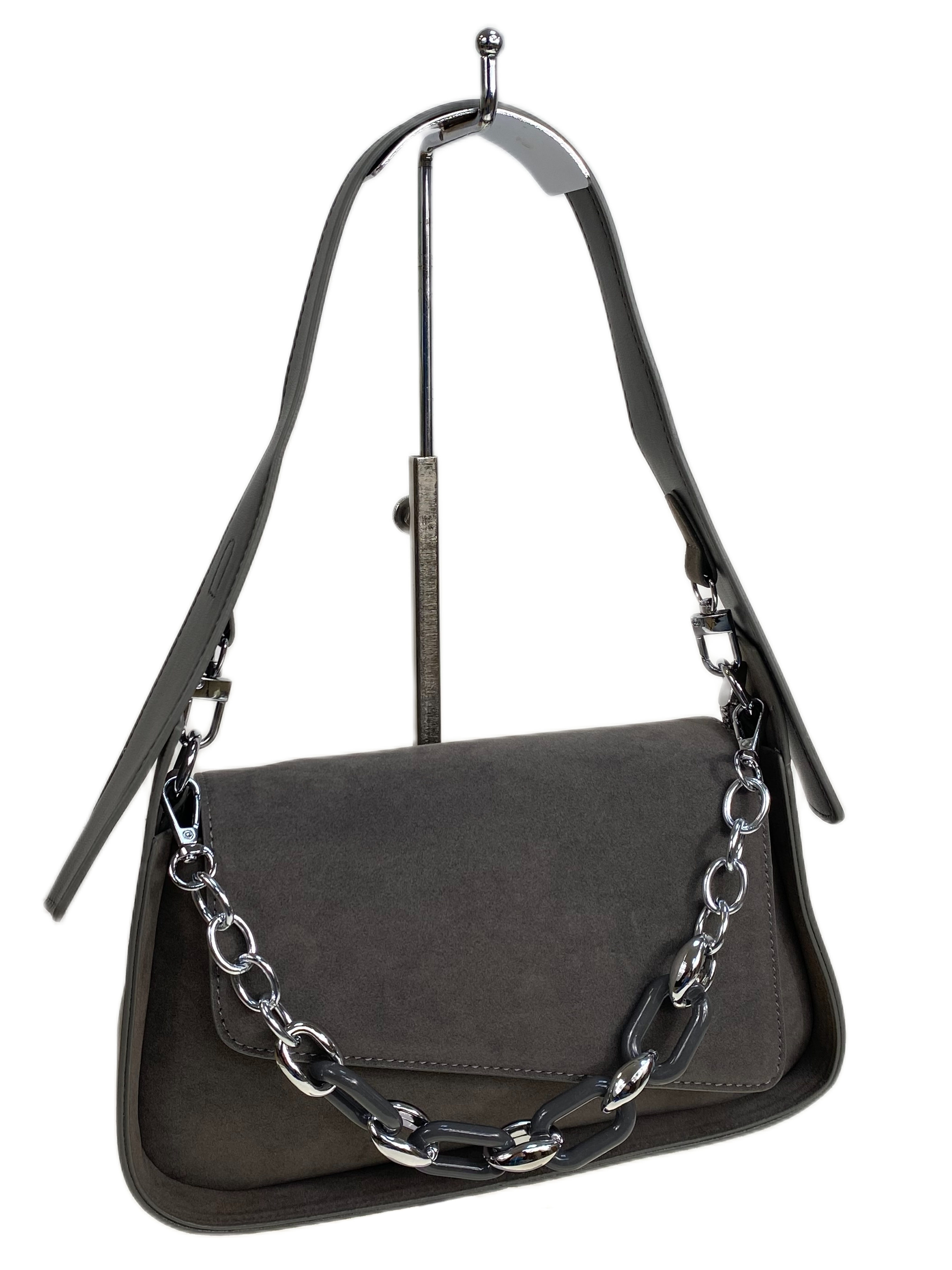 На фото 1 - Женская сумка из искусственной замши, цвет серый На фото 1 - Женская сумка из искусственной замши, цвет серый