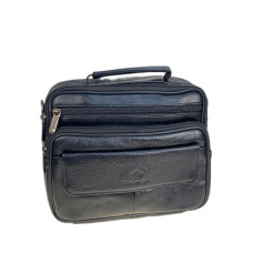 На фото 1 - Сумка мужская из натуральной кожи, цвет черный