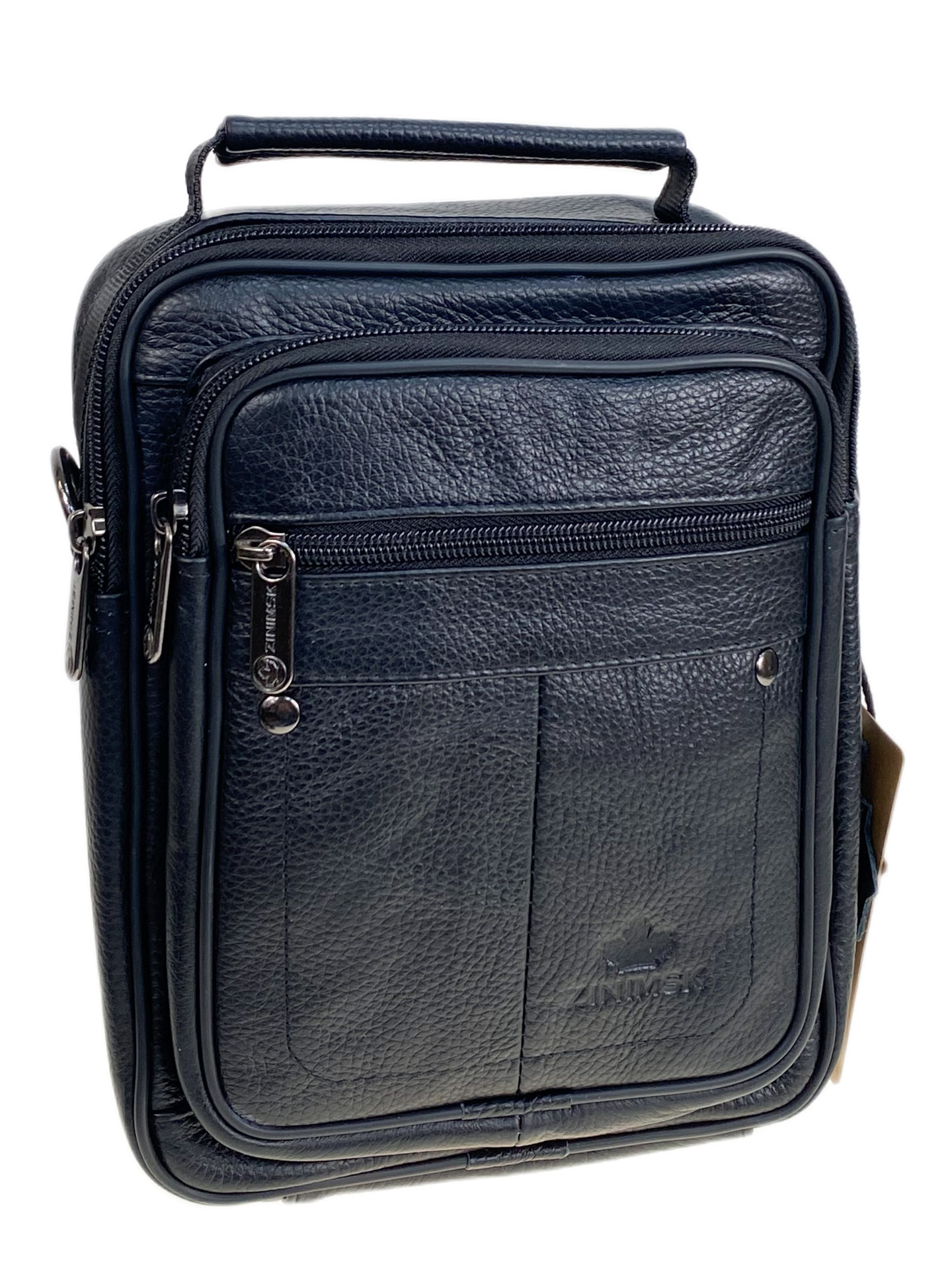 На фото 1 - Сумка мужская из натуральной кожи, цвет черный