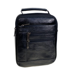 На фото 1 - Сумка мужская из натуральной кожи, цвет черный