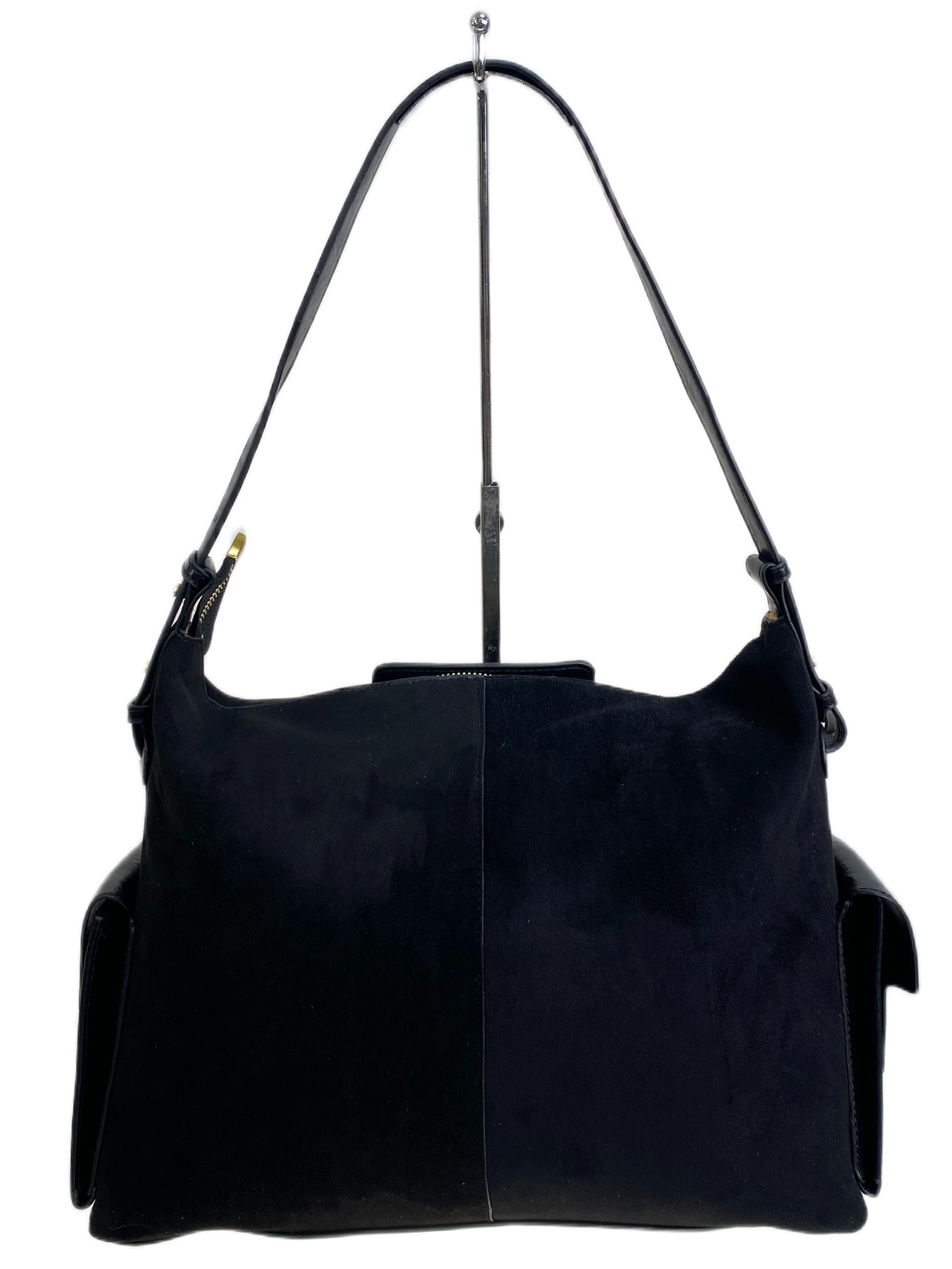 На фото 2 - Женская сумка из искусственной замши, цвет черный На фото 2 - Женская сумка из искусственной замши, цвет черный