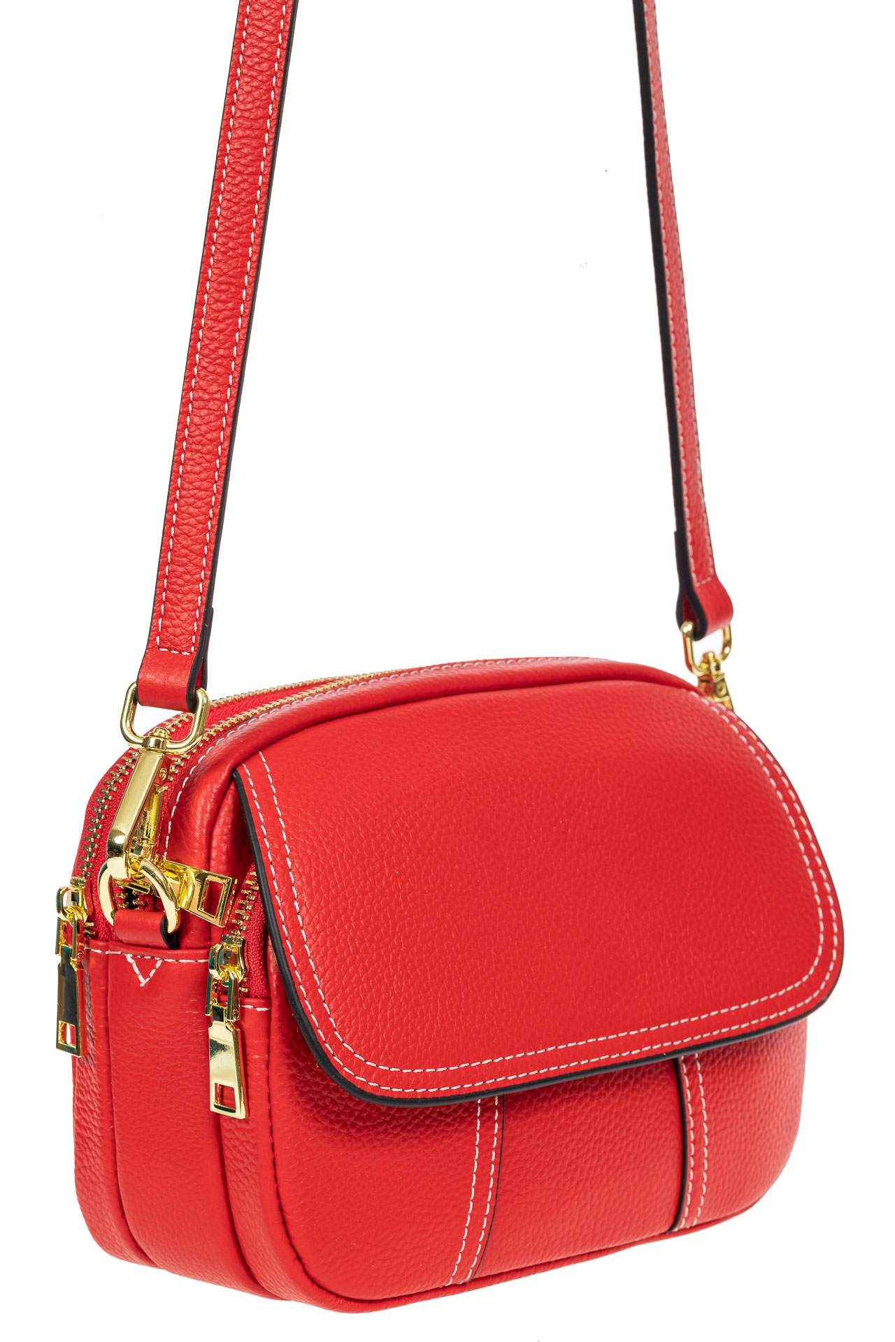 На фото 1 - Женская сумка cross-body из фактурной натуральной кожи, цвет красный На фото 1 - Женская сумка cross-body из фактурной натуральной кожи, цвет красный