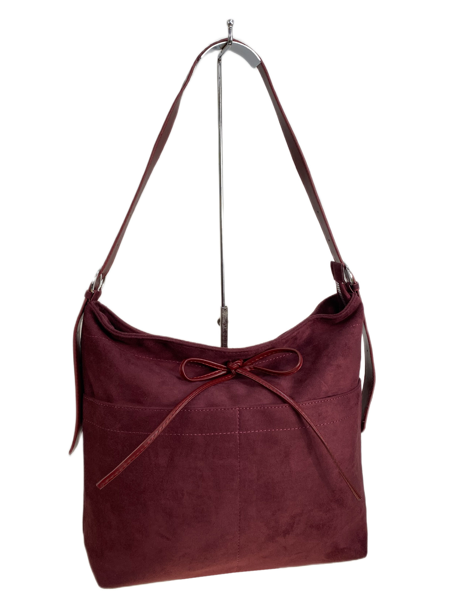 На фото 1 - Женская сумка из искусственной замши, цвет бордовый