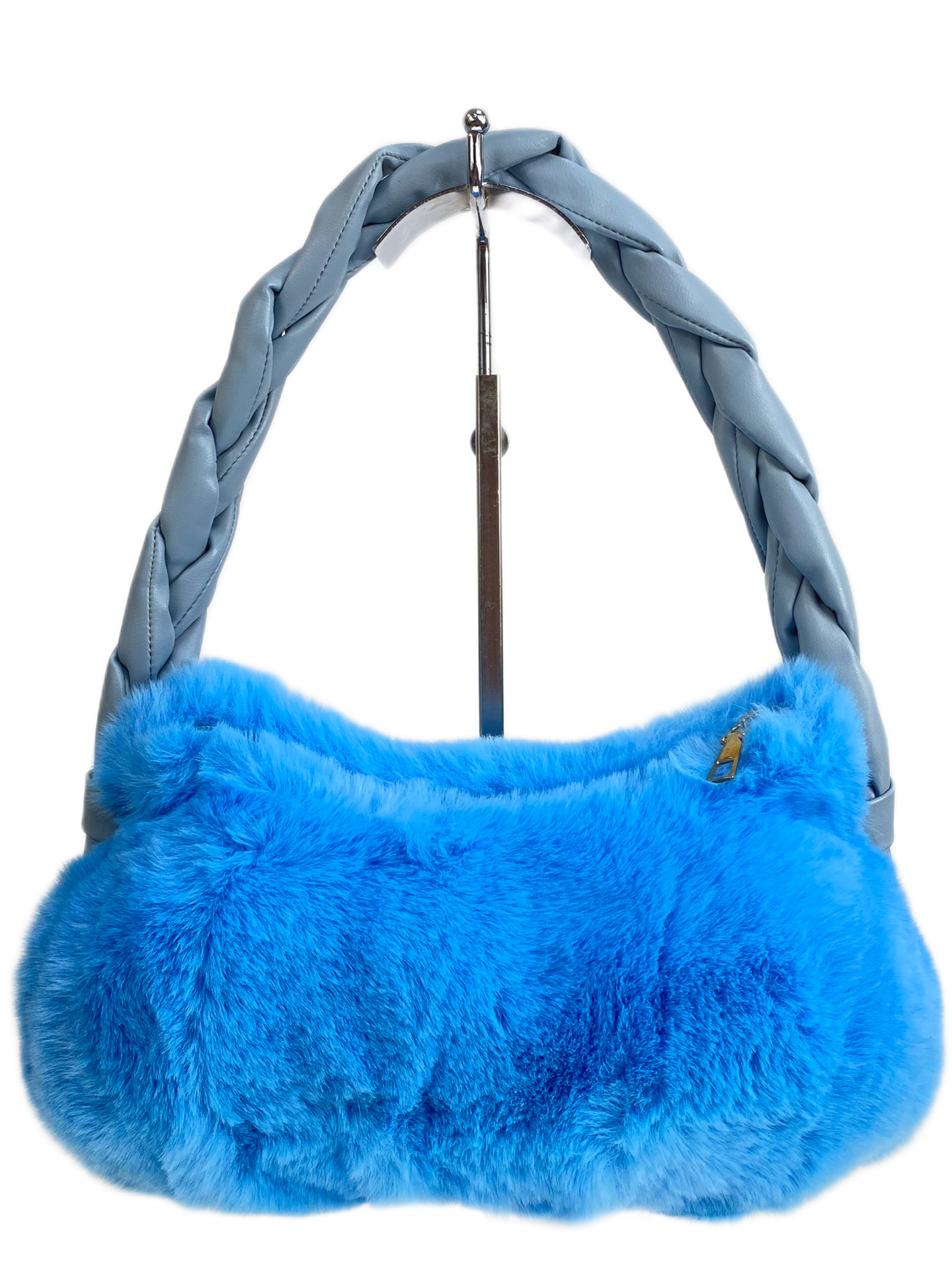На фото 2 - Женская сумка из искусственного меха, цвет голубой