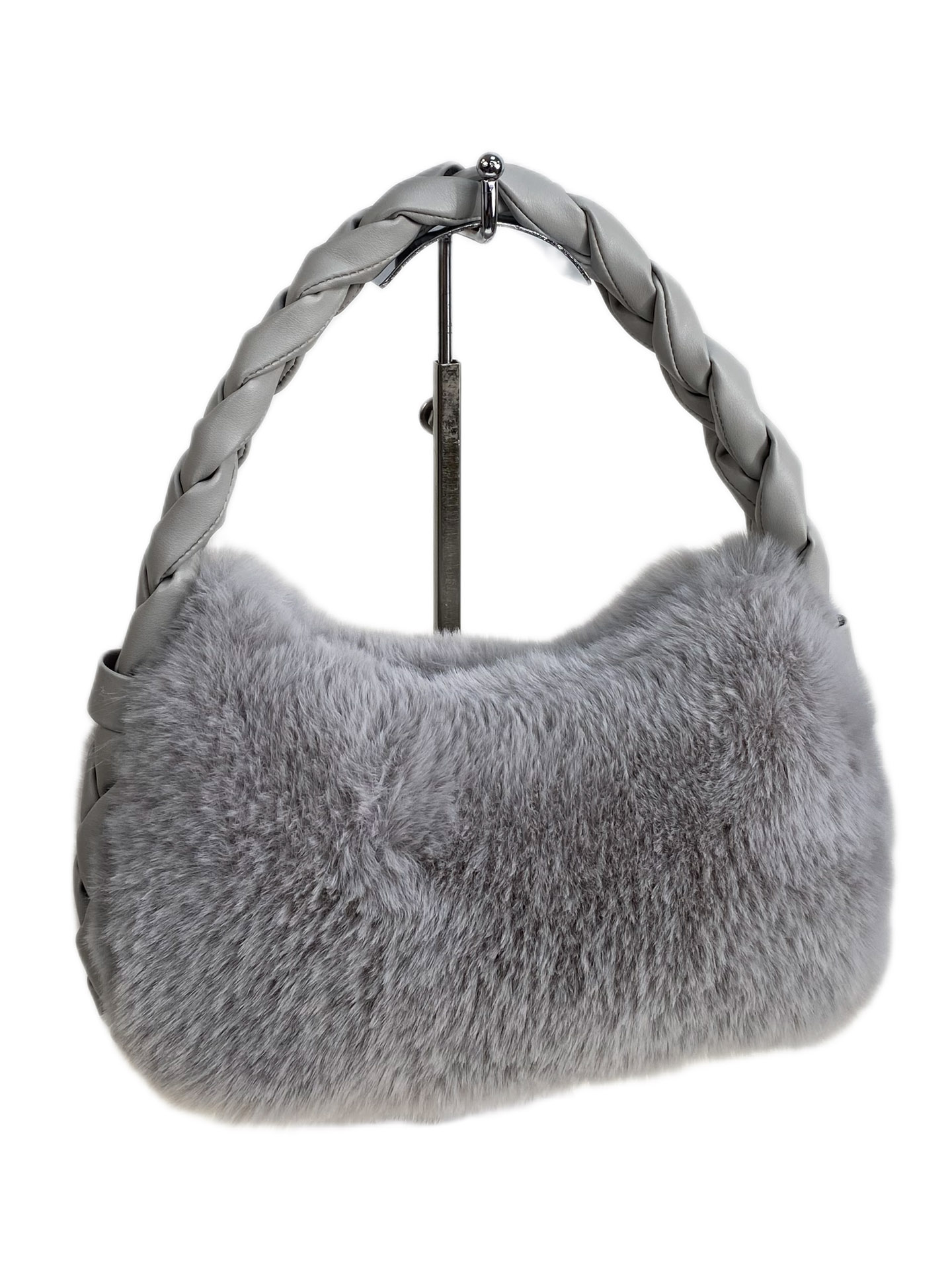 На фото 1 - Женская сумка из искусственного меха, цвет серый