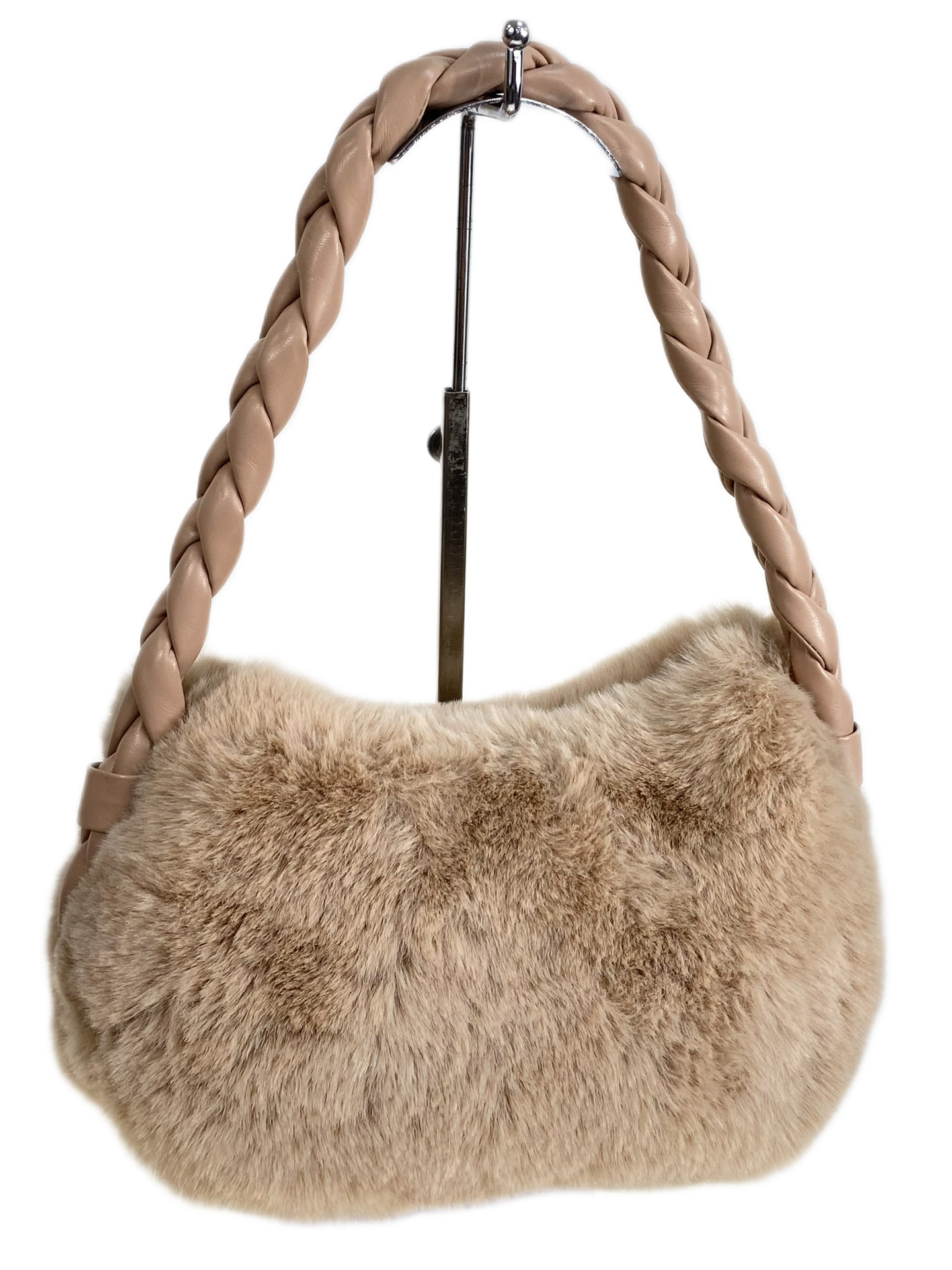 На фото 1 - Женская сумка из искусственного меха, цвет светло коричневый