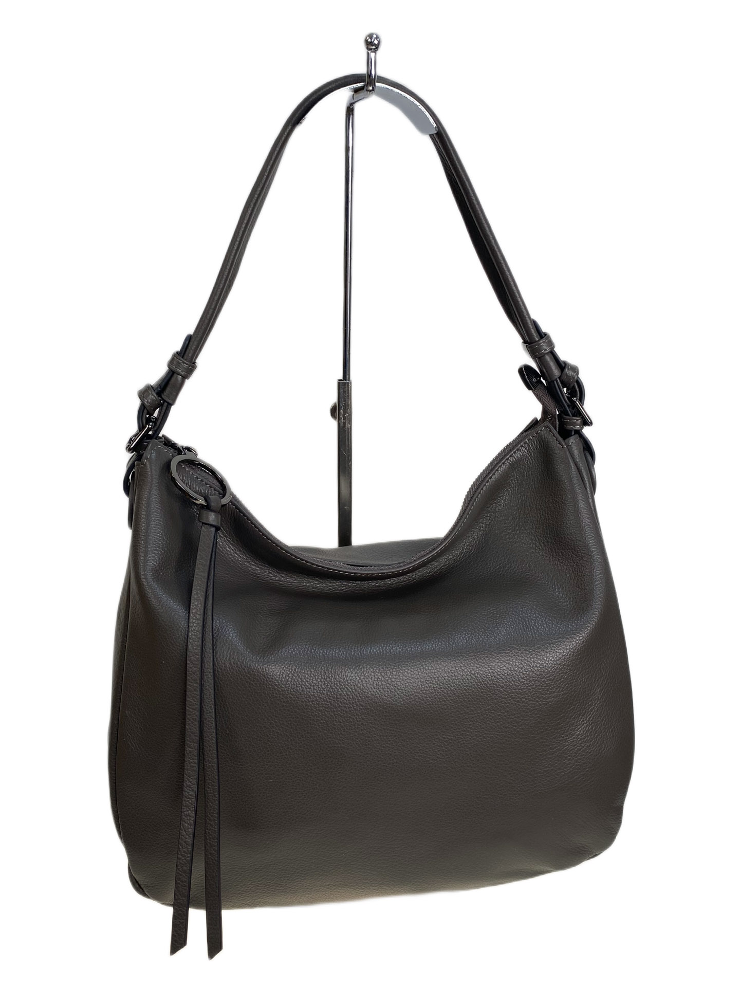 На фото 1 - Женская сумка из натуральной кожи, цвет серый