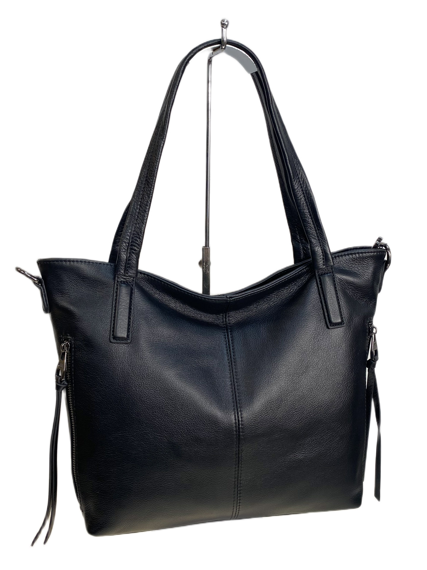 На фото 1 - Женская сумка из натуральной кожи, цвет  черный