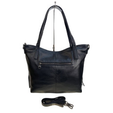 На фото 2 - Женская сумка из натуральной кожи, цвет  черный