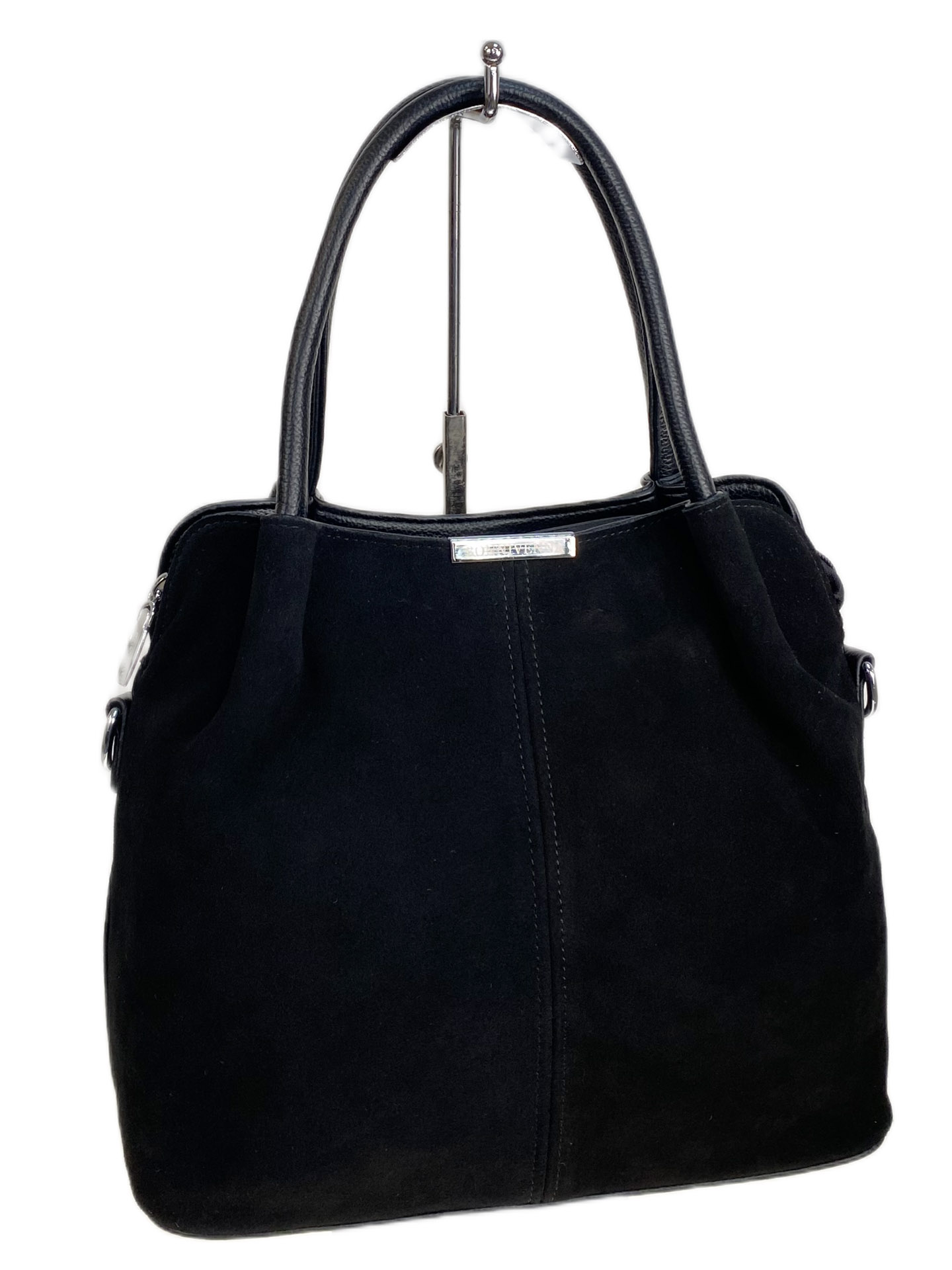 На фото 1 - Женская сумка из искусственной кожи и натуральной замши, цвет черный