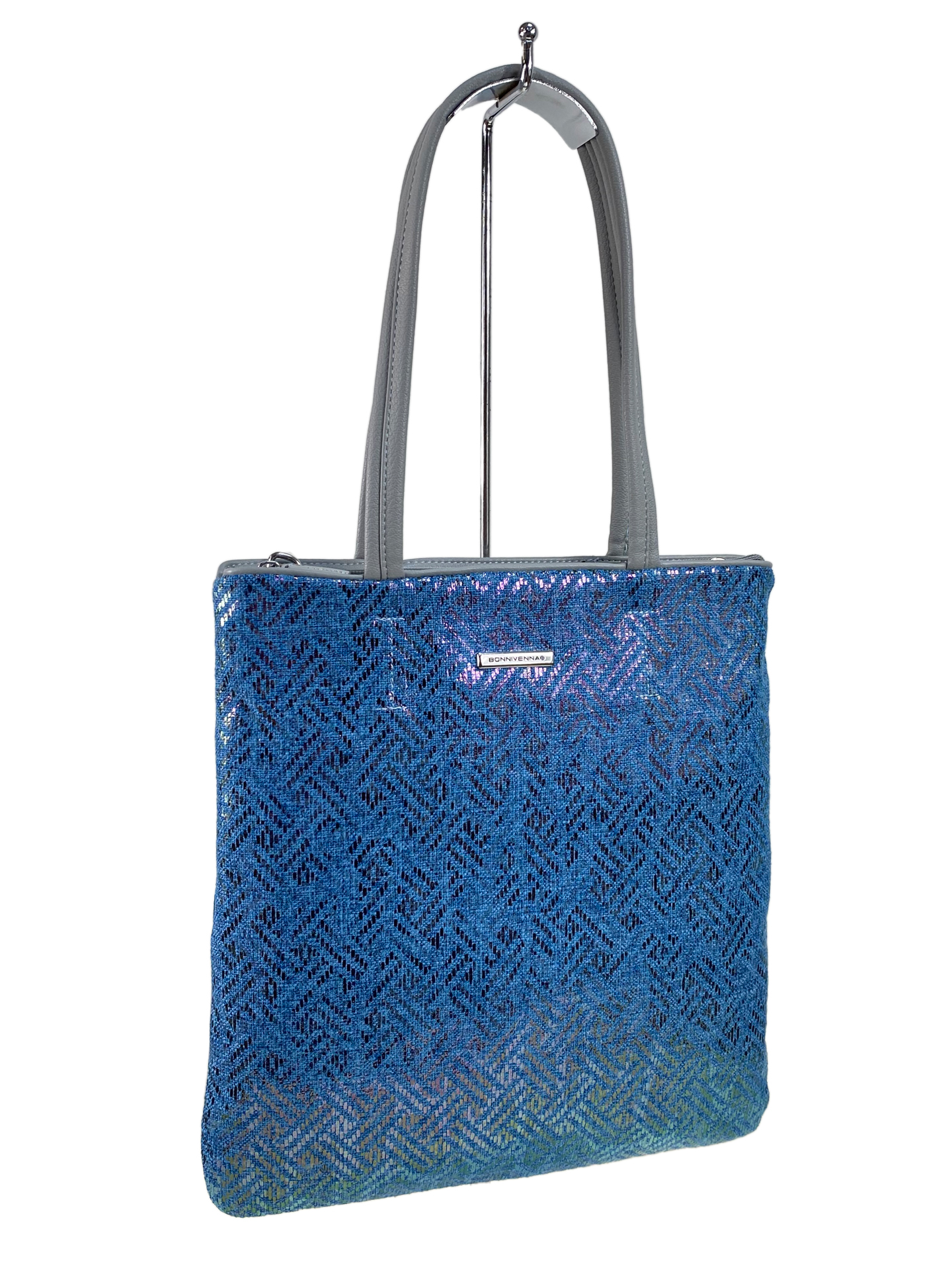 На фото 1 - Женская сумка шоппер из текстиля и искусственной кожи,  цвет синий