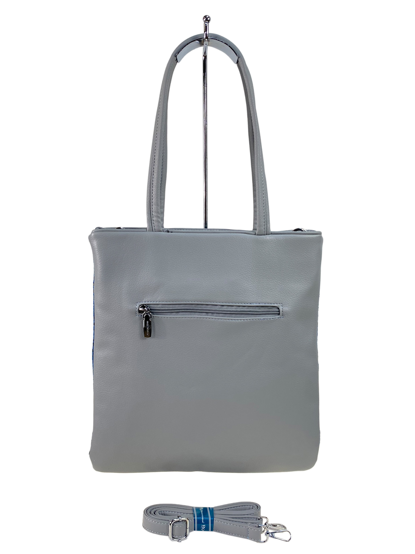 На фото 2 - Женская сумка шоппер из текстиля и искусственной кожи,  цвет синий