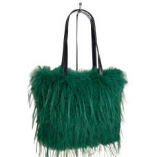 На фото 1 - Женская сумка из искусственного меха, цвет зеленый