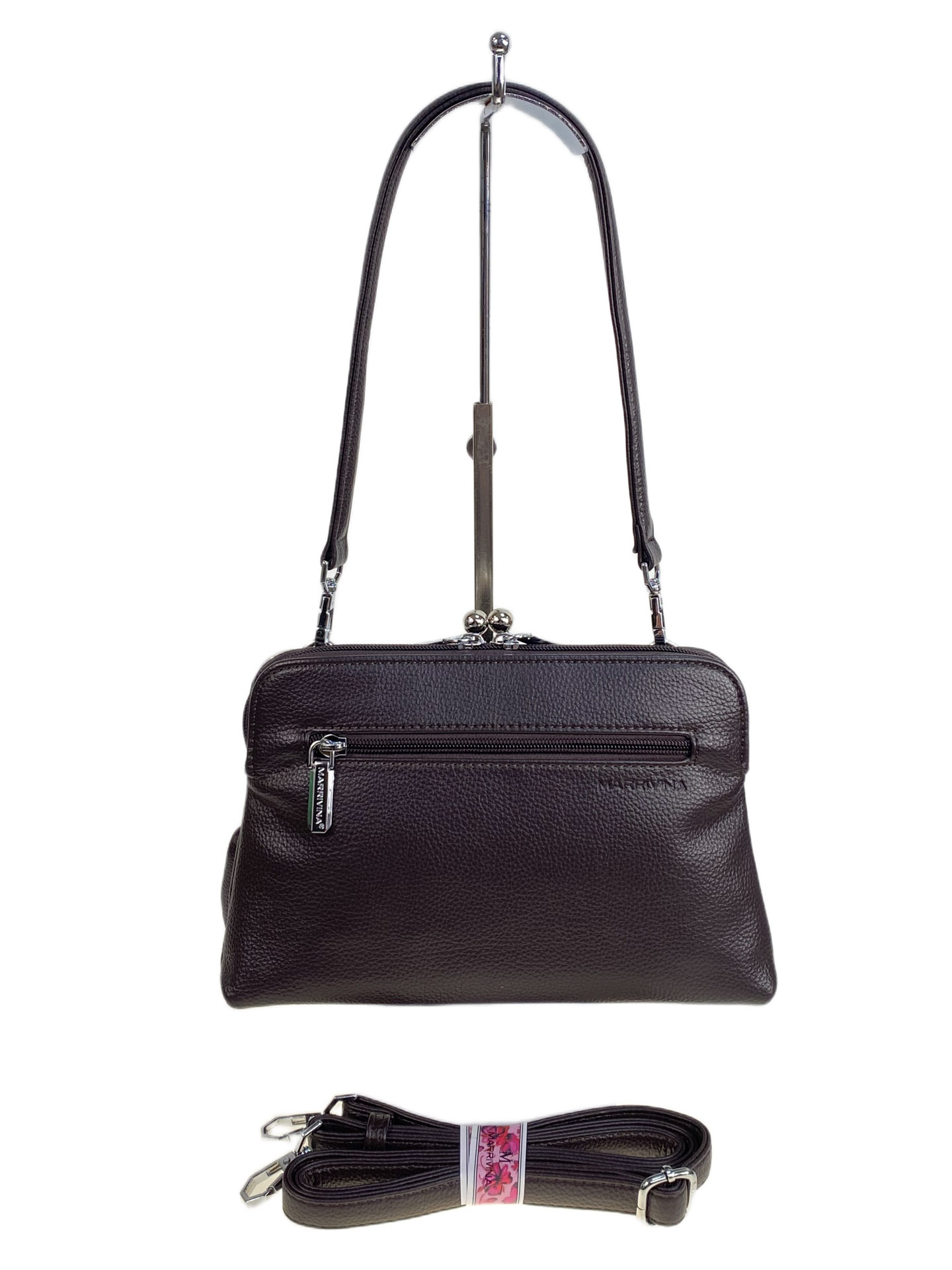 На фото 2 - Женская сумка из искусственной кожи и натуральной замши, цвет шоколад