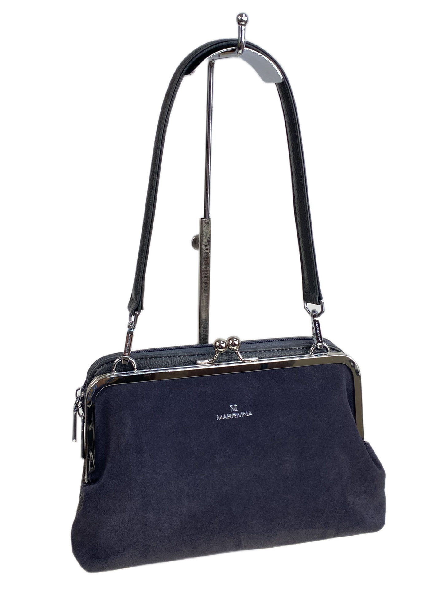 На фото 1 - Женская сумка из искусственной кожи и натуральной замши, цвет серый