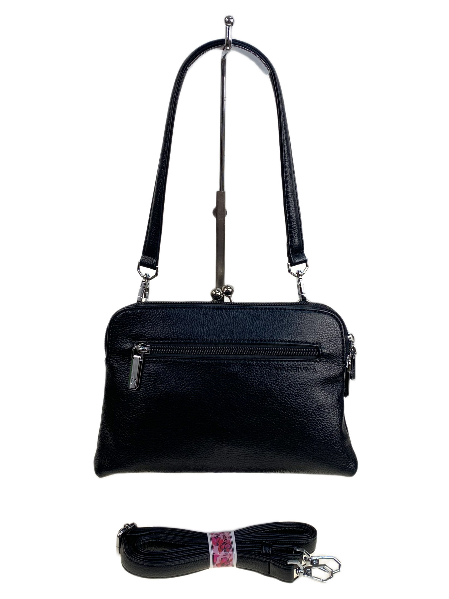 На фото 2 - Женская сумка из искусственной кожи и натуральной замши, цвет черный