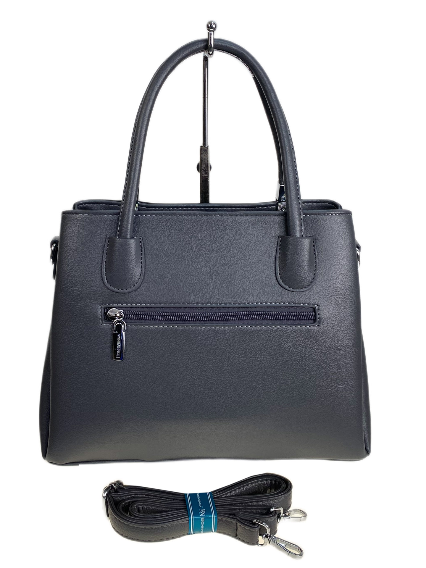 На фото 2 - Женская сумка из искусственной кожи и натуральной замши, цвет серый