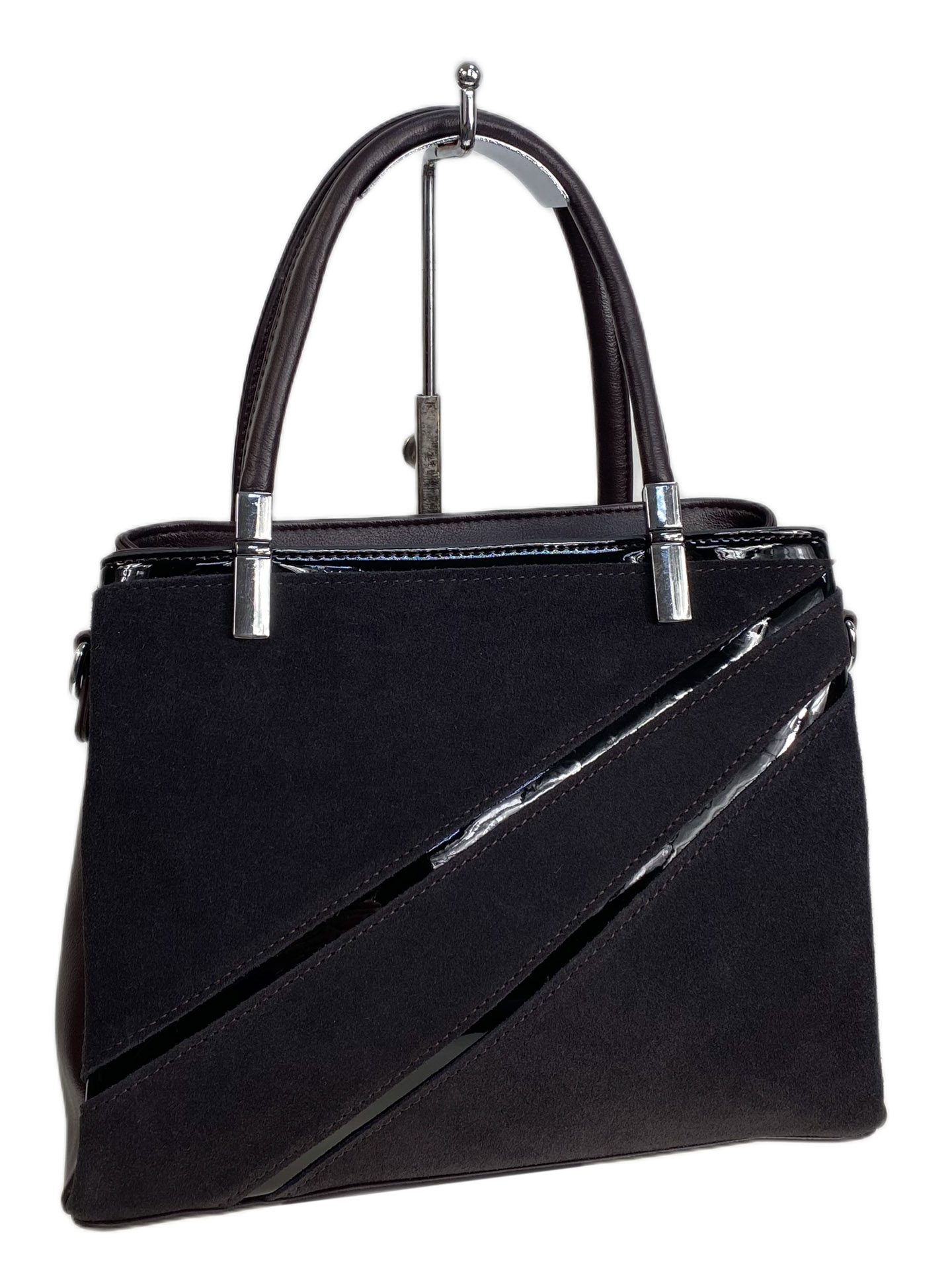 На фото 1 - Женская сумка из искусственной кожи и натуральной замши, цвет шоколад