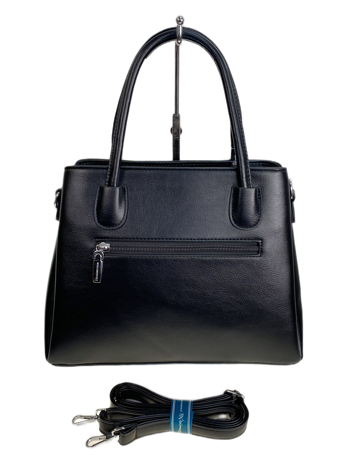 На фото 2 - Женская сумка из искусственной кожи и натуральной замши, цвет черный